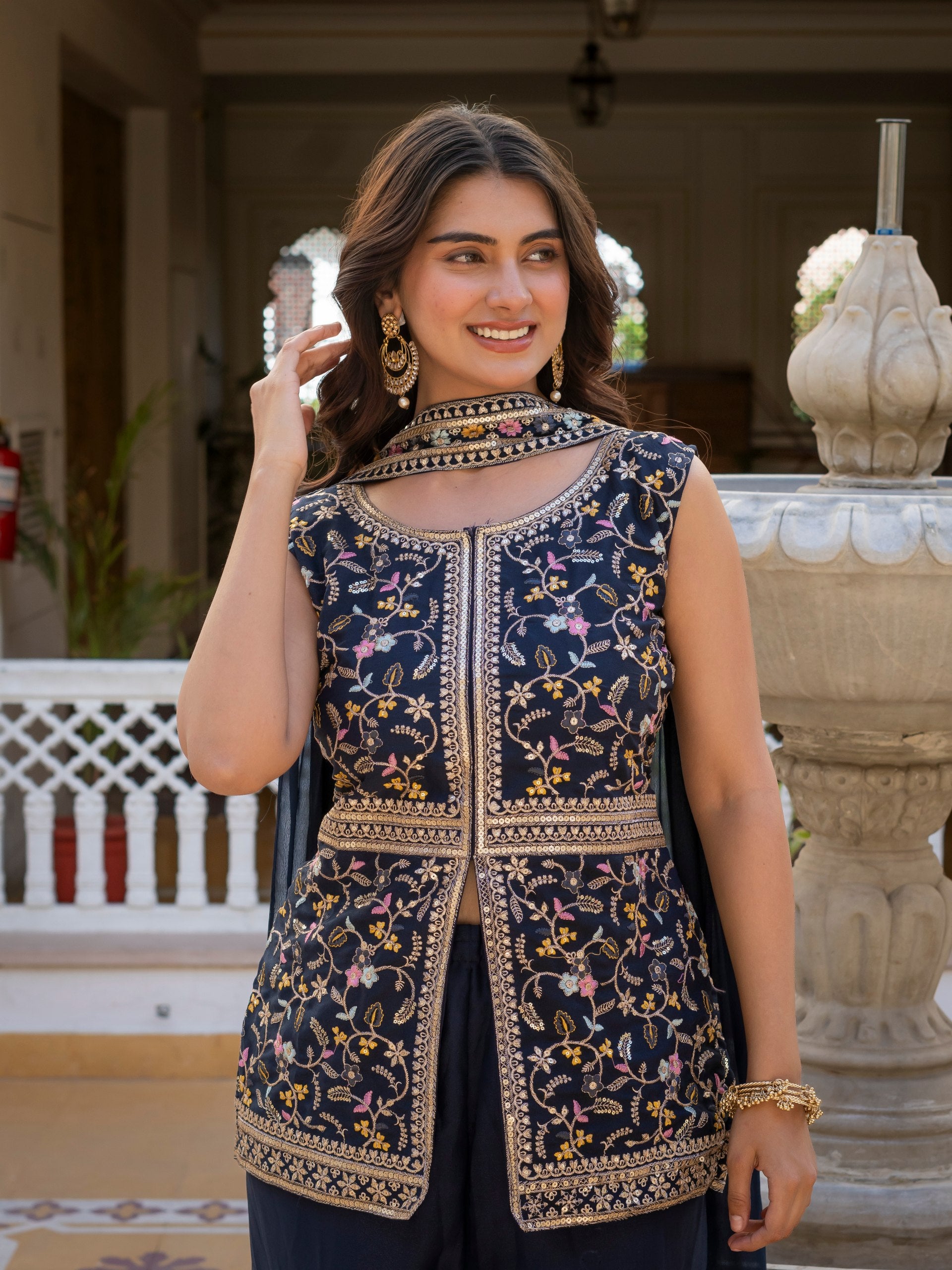 Designer Embroidered Georgette Suit Set (3-Piece)
