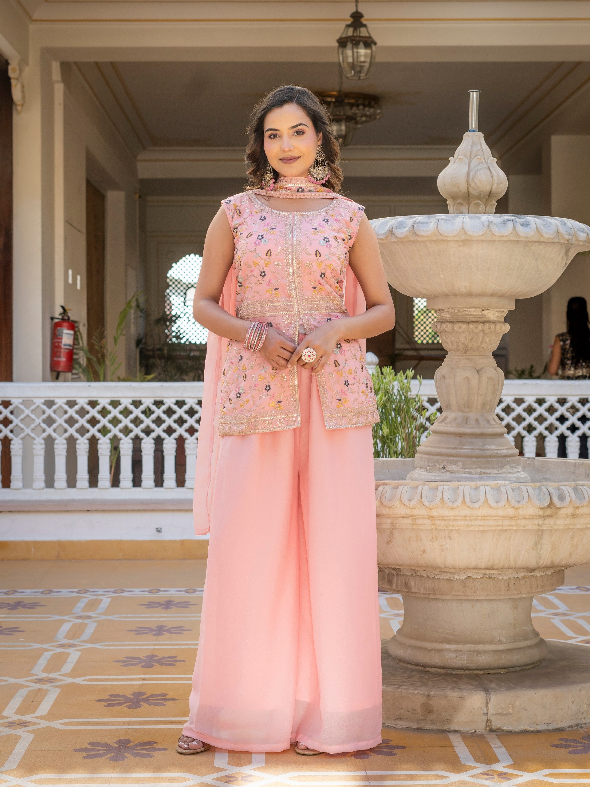 Designer Embroidered Georgette Suit Set (3-Piece)