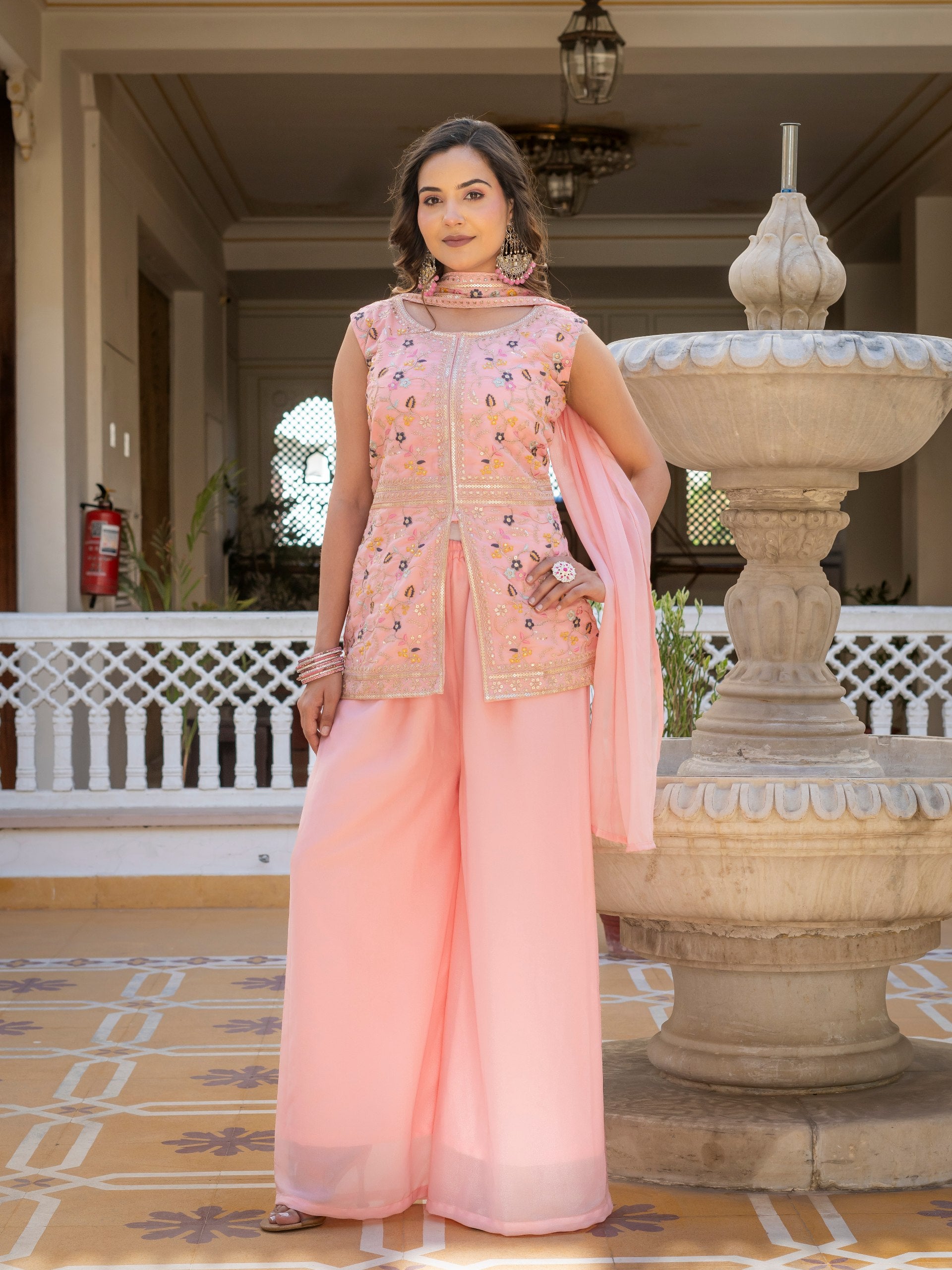 Designer Embroidered Georgette Suit Set (3-Piece)