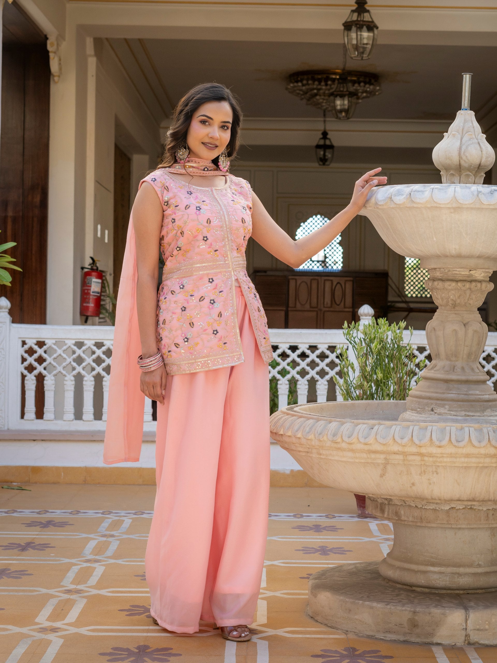 Designer Embroidered Georgette Suit Set (3-Piece)