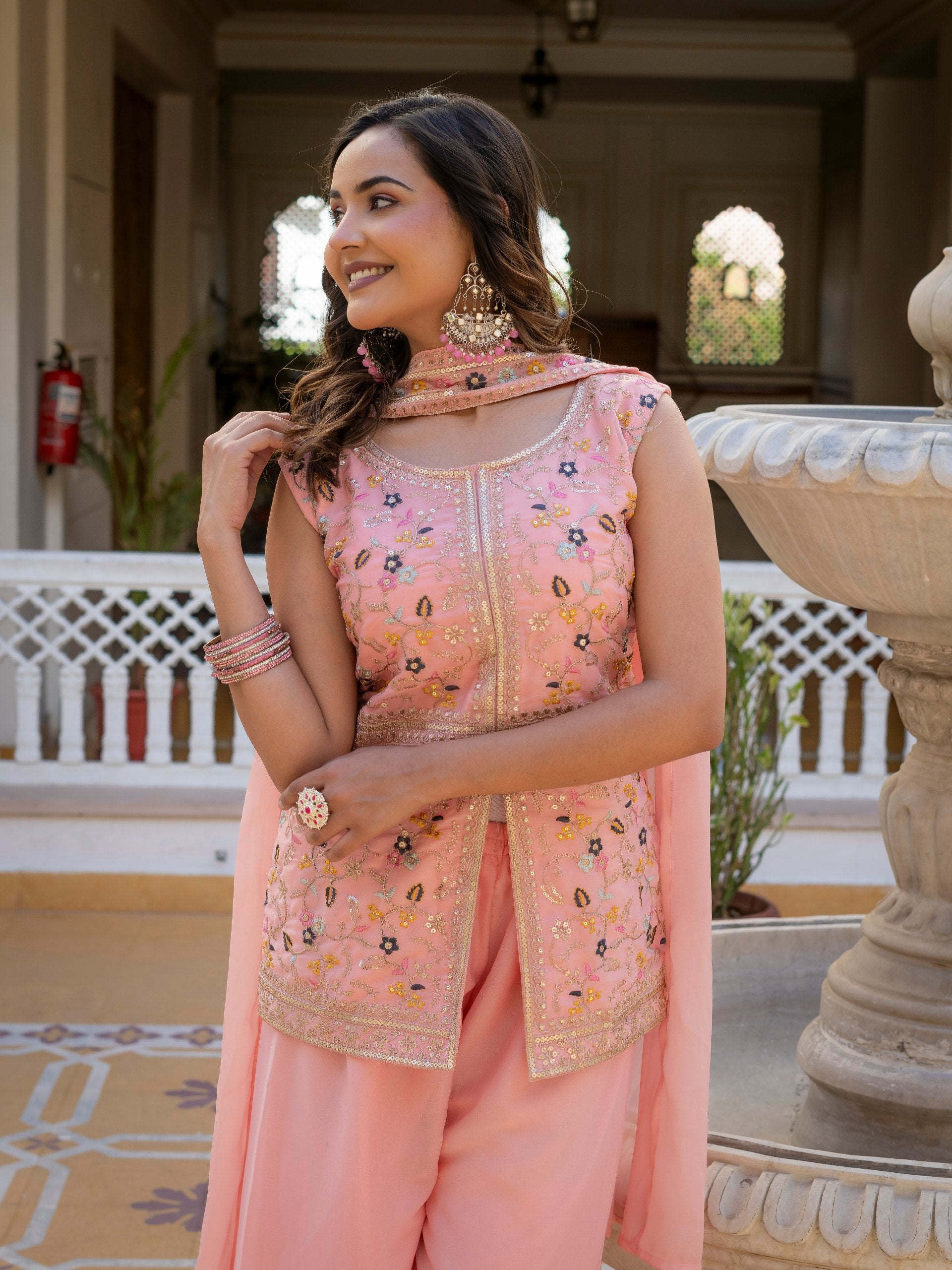 Designer Embroidered Georgette Suit Set (3-Piece)