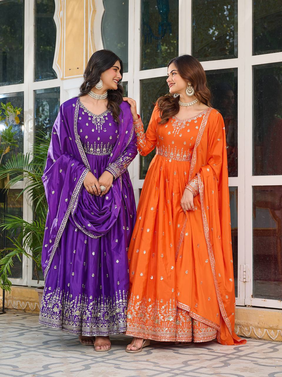 Designer Gown Set with Pant & Dupatta (3-Piece Set)