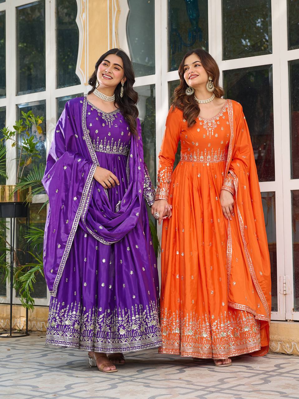 Designer Gown Set with Pant & Dupatta (3-Piece Set)