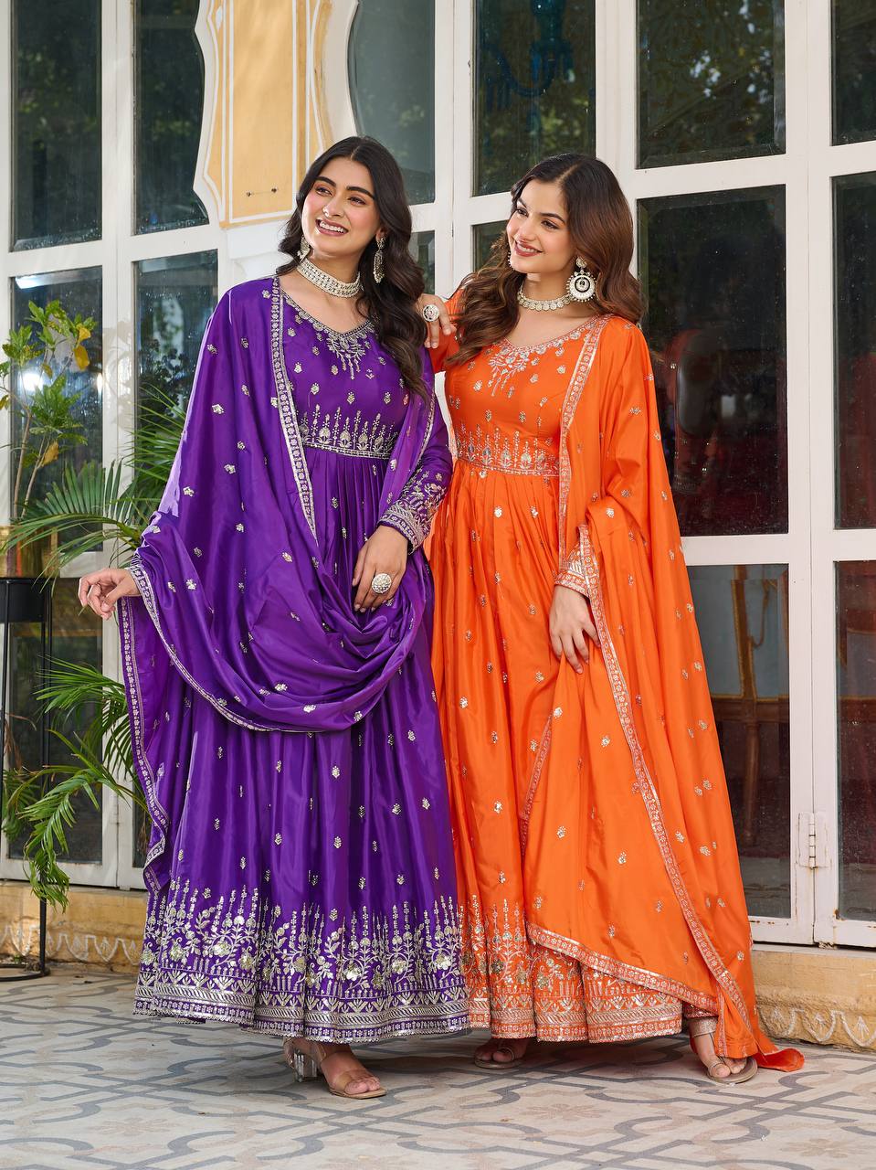 Designer Gown Set with Pant & Dupatta (3-Piece Set)