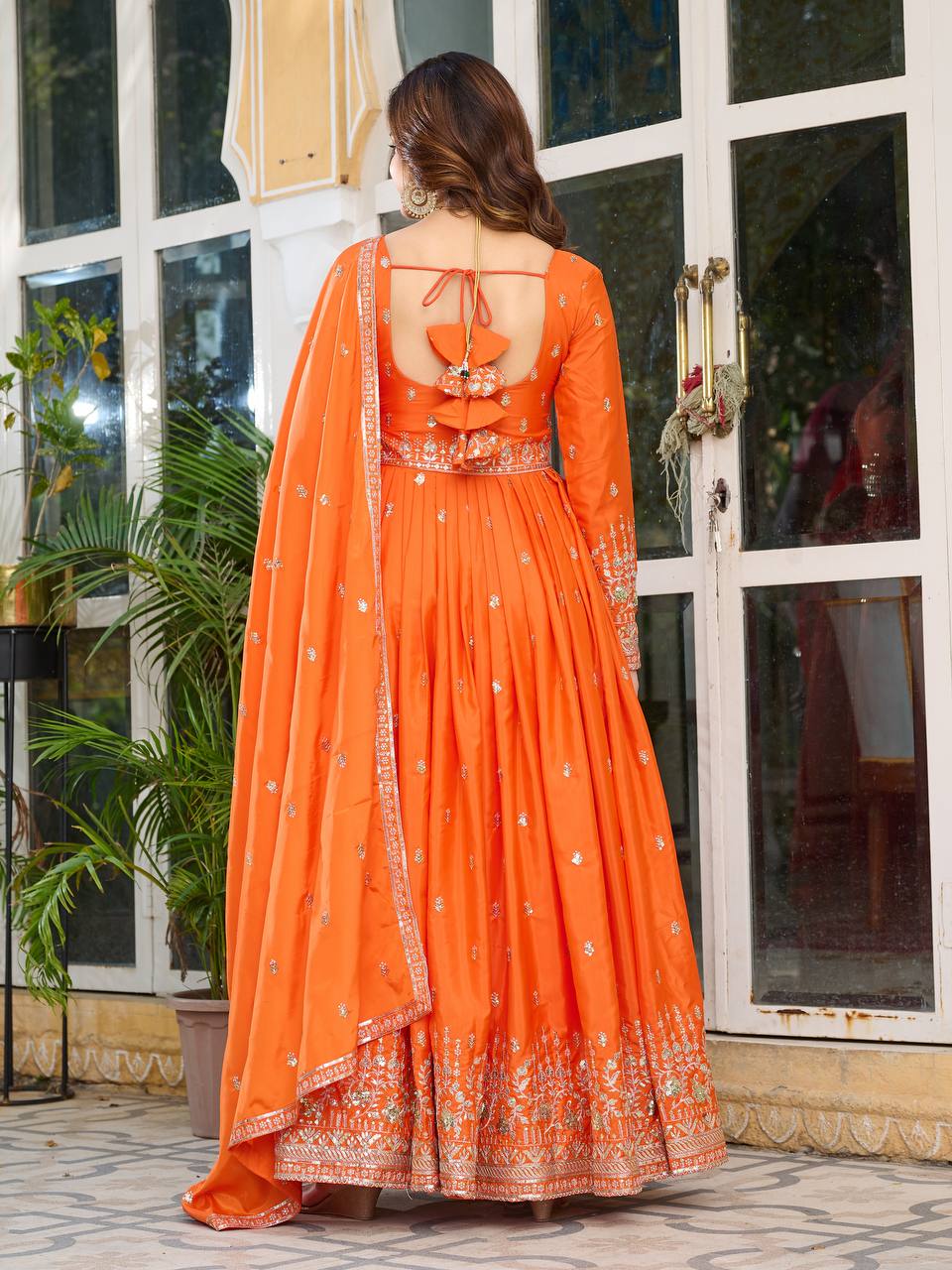 Designer Gown Set with Pant & Dupatta (3-Piece Set)
