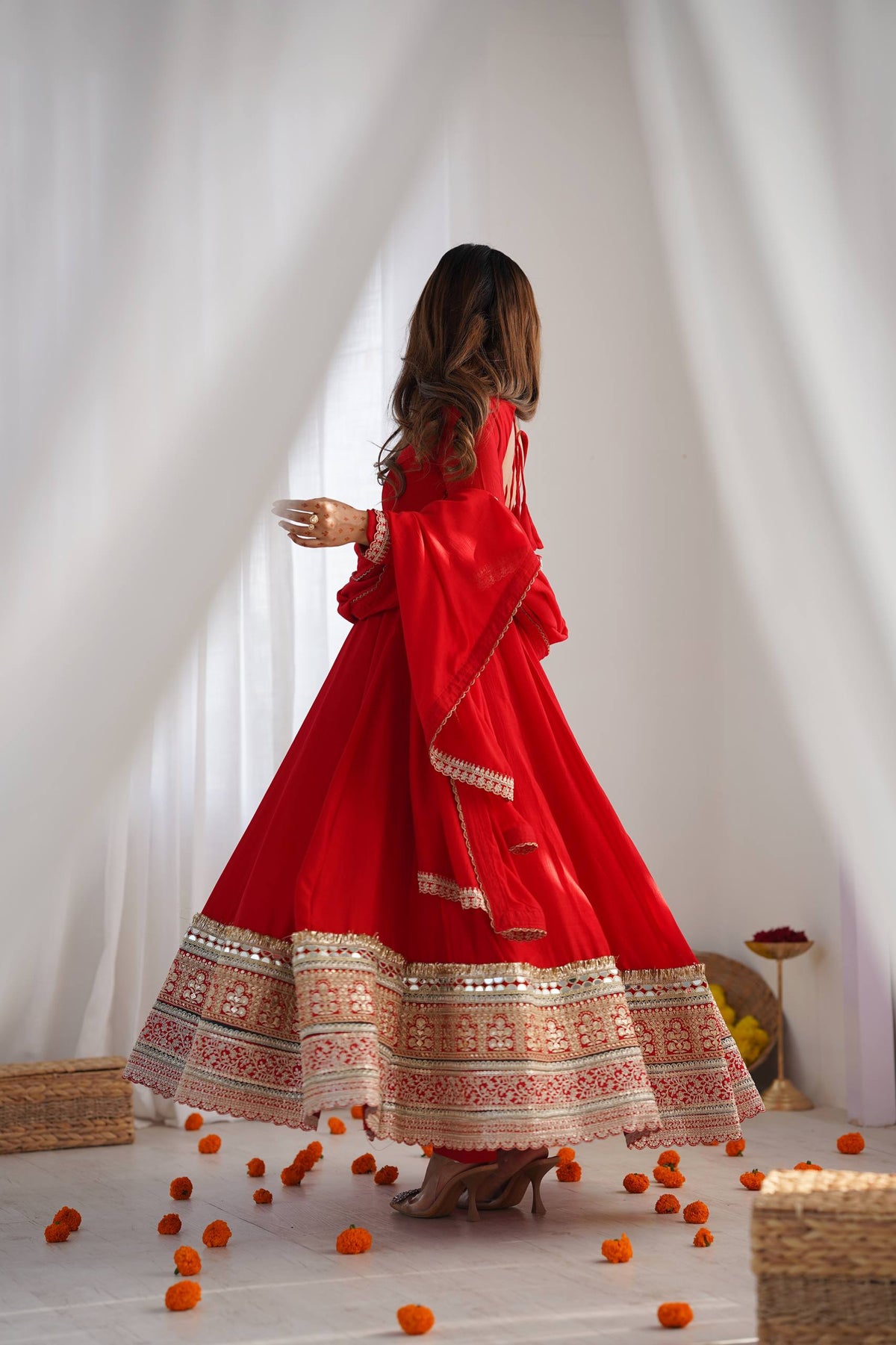 Premium Pure Blooming Vichitra Silk Fully Flared Anarkali Gown with Dupatta & Pant