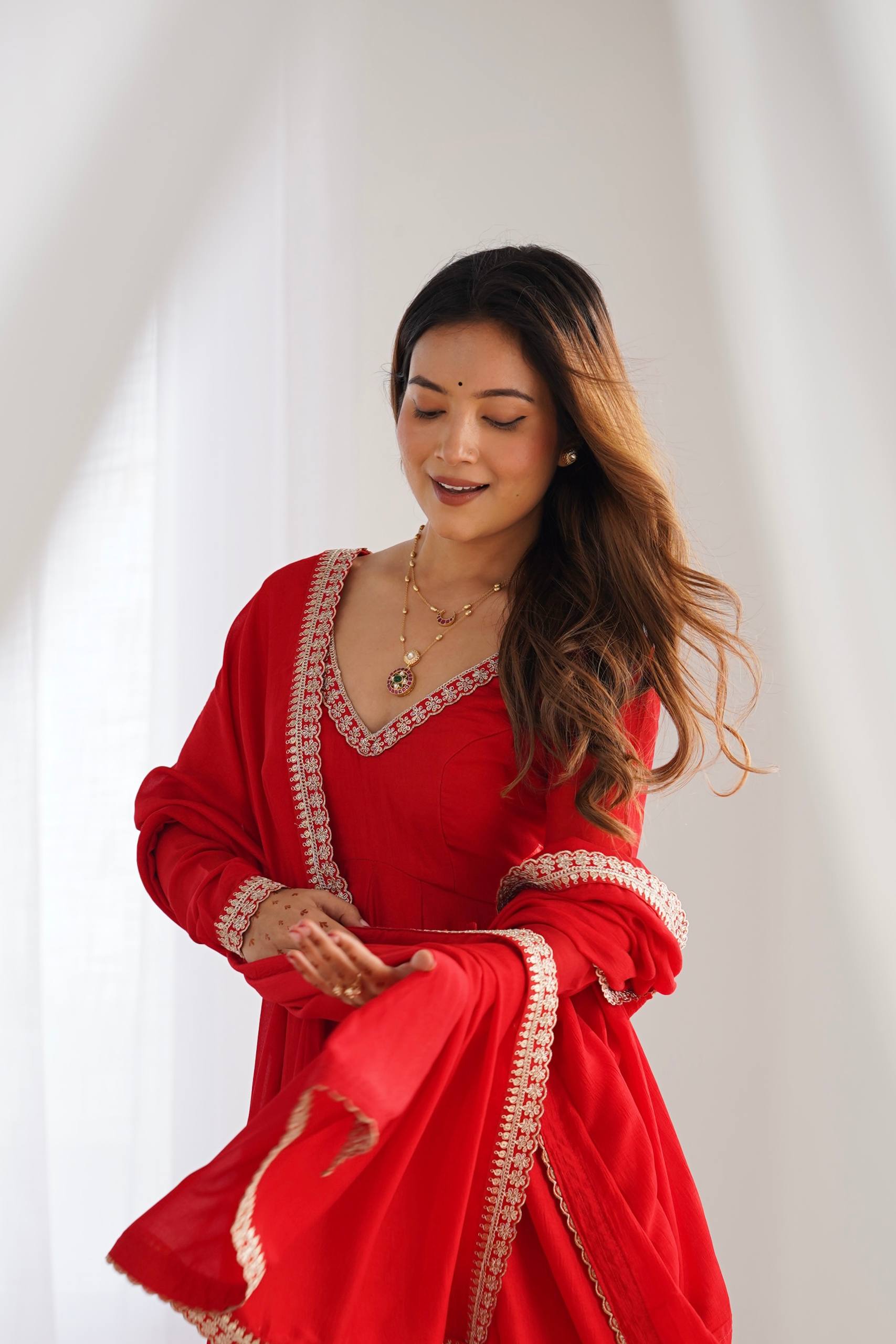 Premium Pure Blooming Vichitra Silk Fully Flared Anarkali Gown with Dupatta & Pant