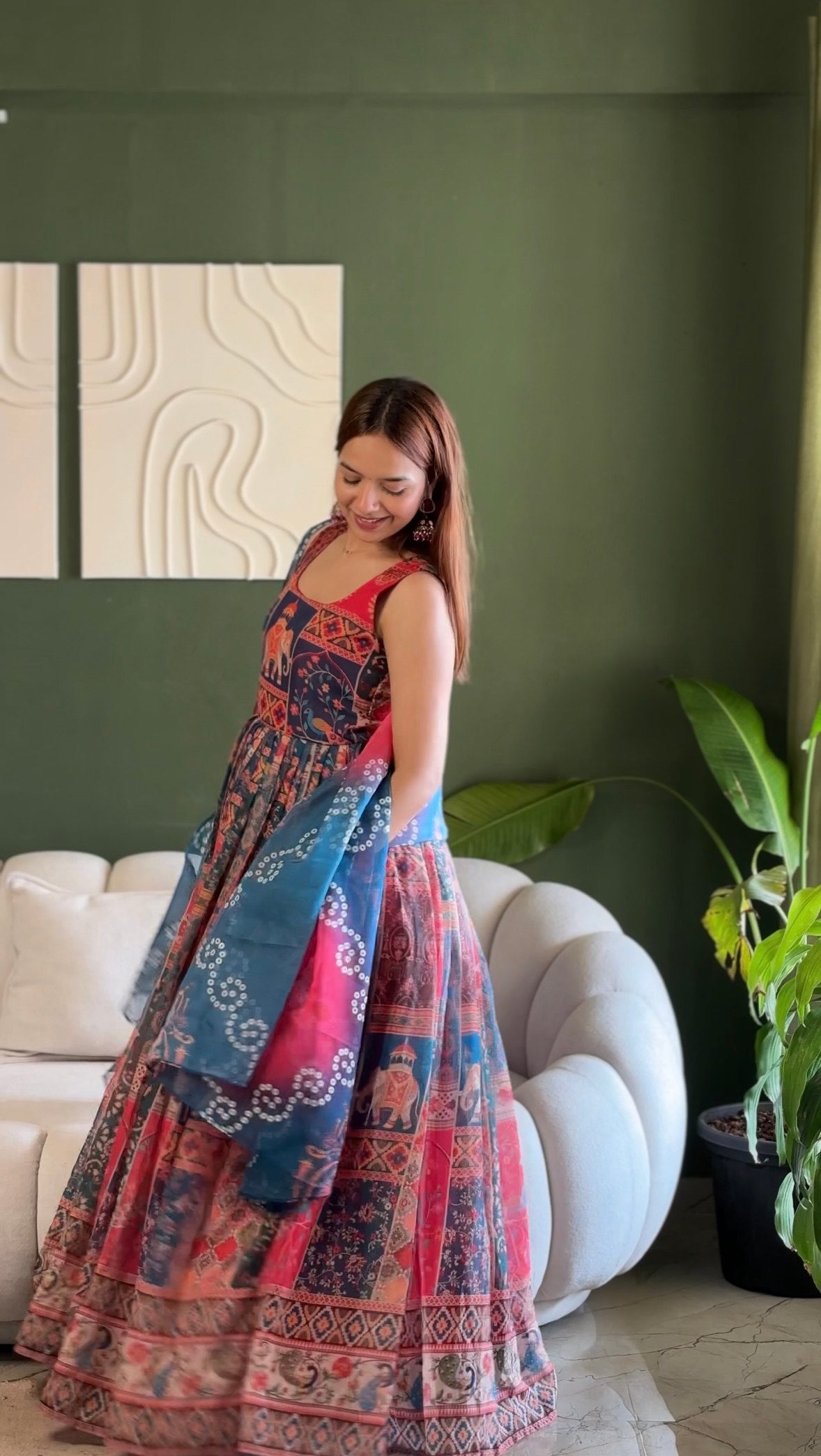 Elegant Patola Printed Festive Gown with Dupatta