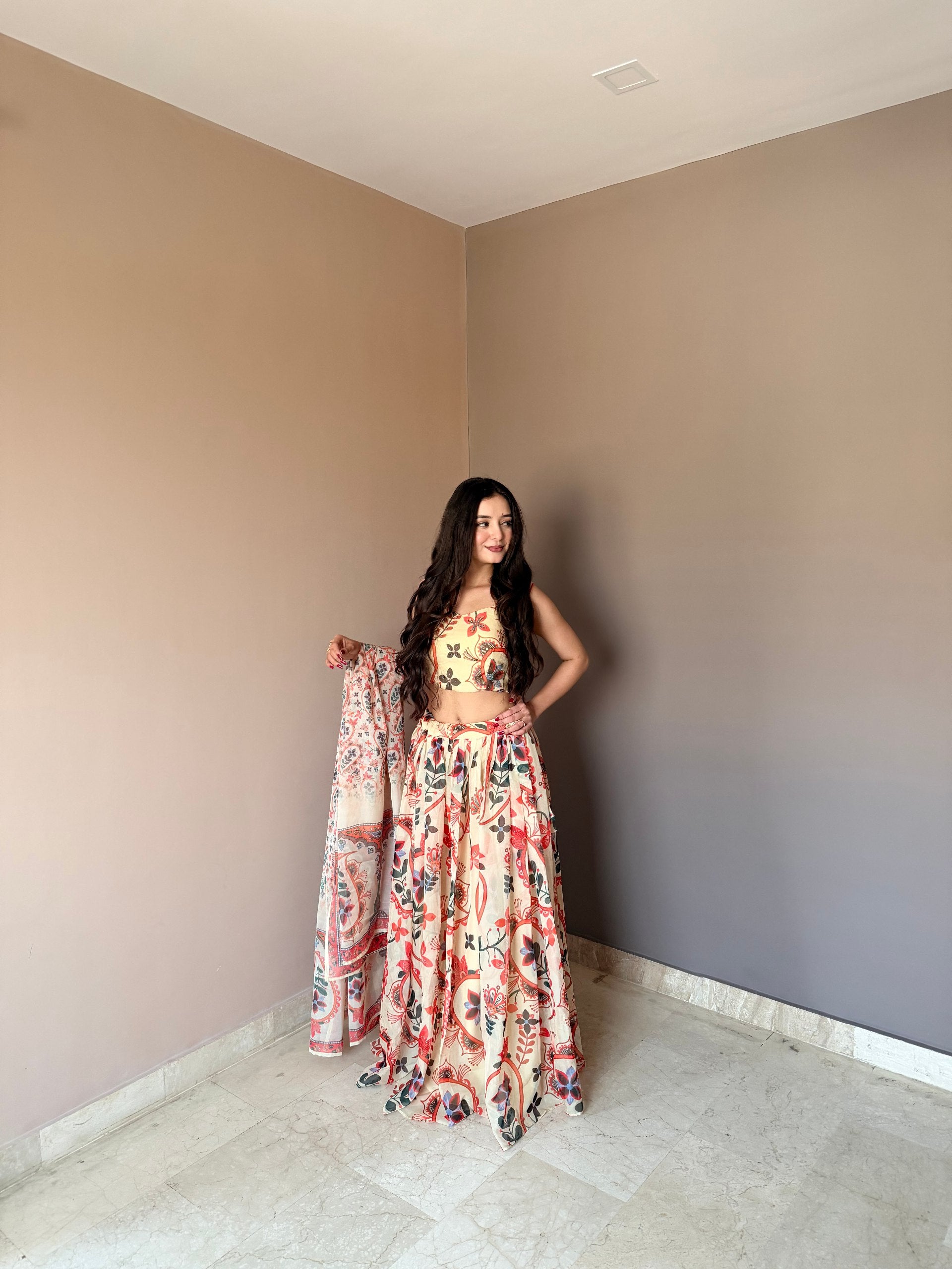 Floral Printed Lehenga Set with Designer Blouse & Dupatta