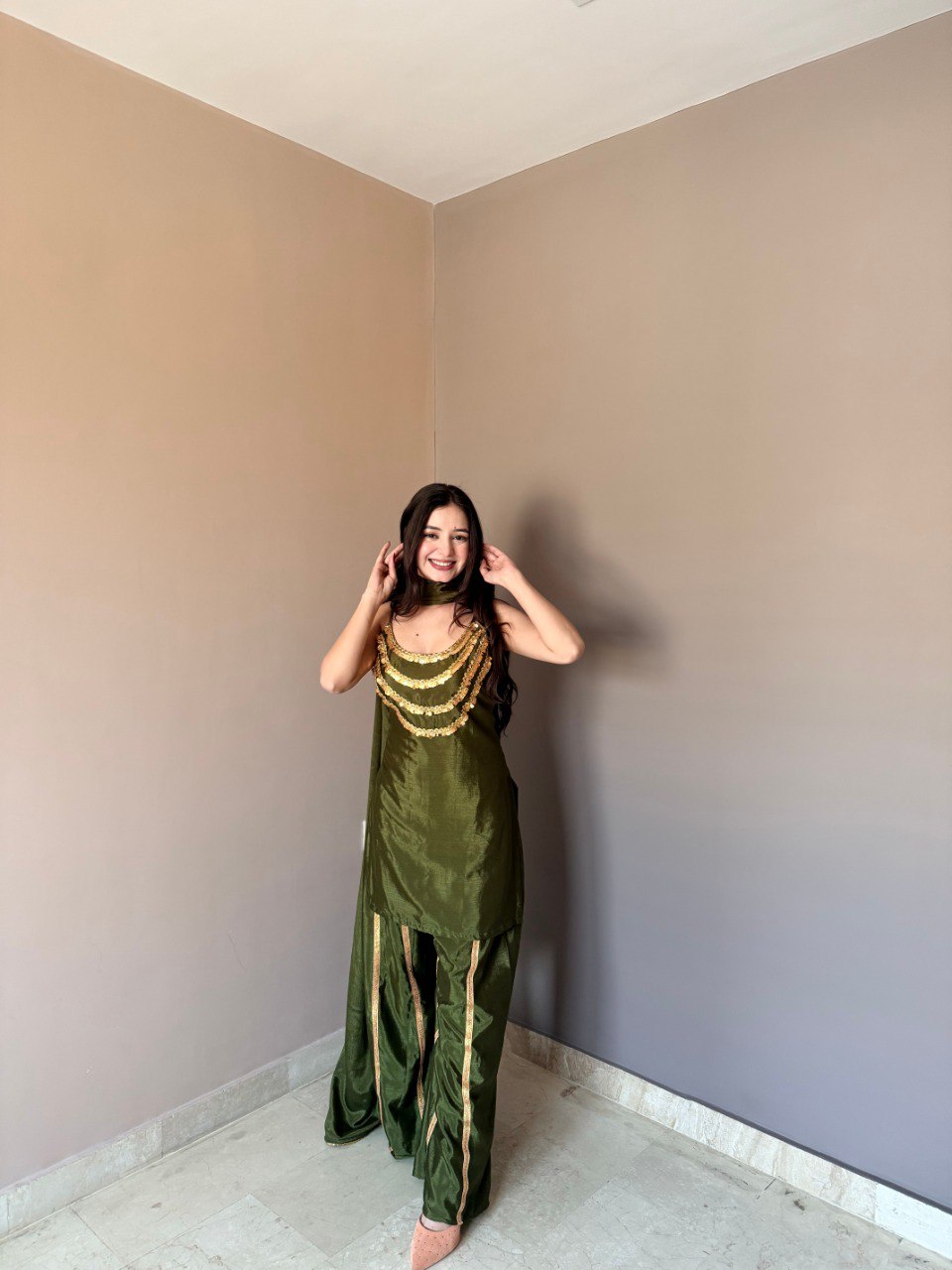 Designer Chinon Kurti Set with Dupatta
