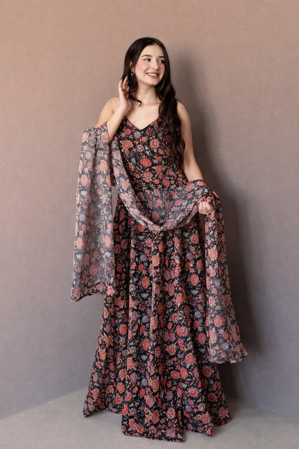 Designer Floral Organza Gown with Dupatta – Ready to Wear