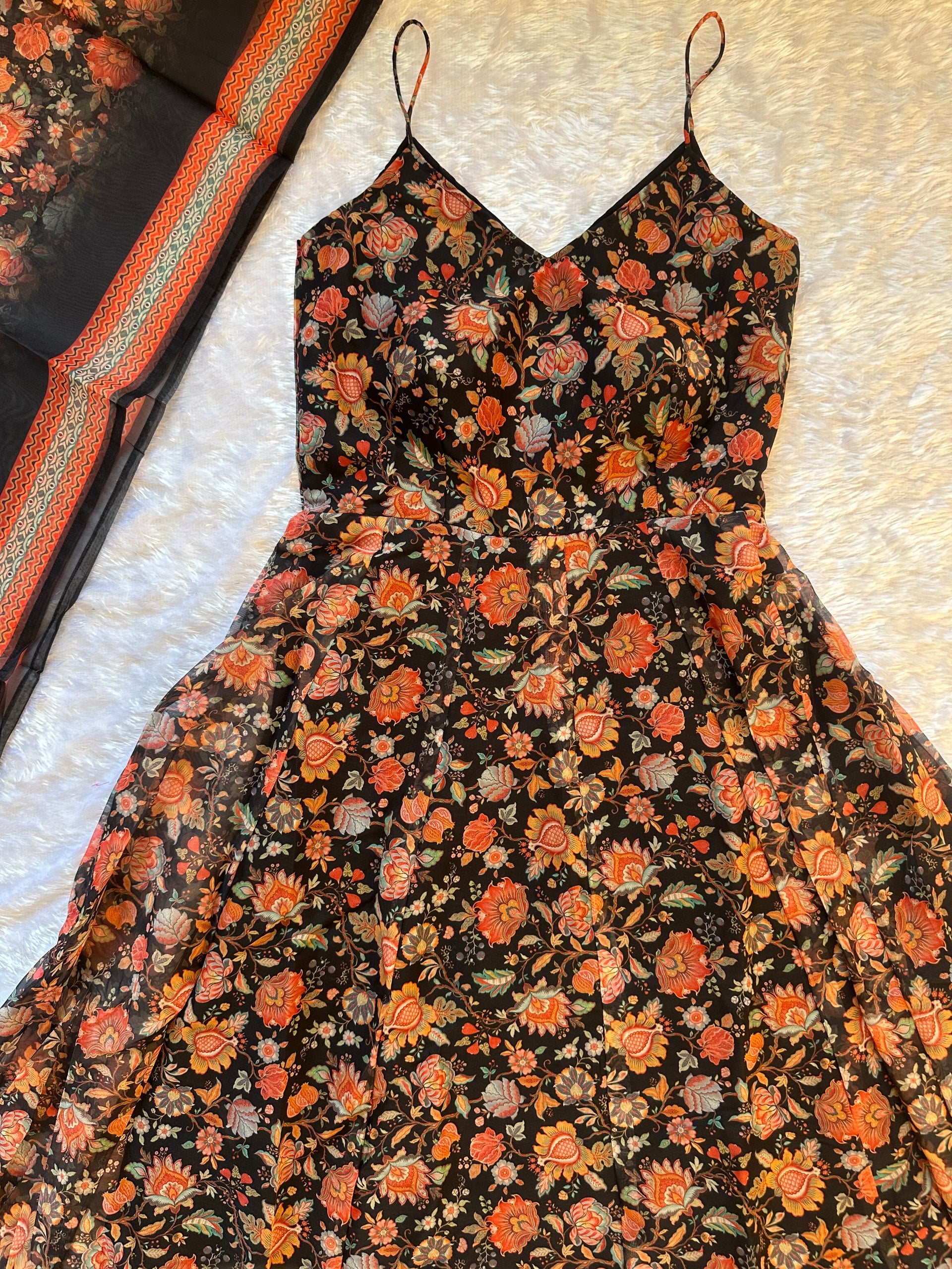 Designer Floral Organza Gown with Dupatta – Ready to Wear