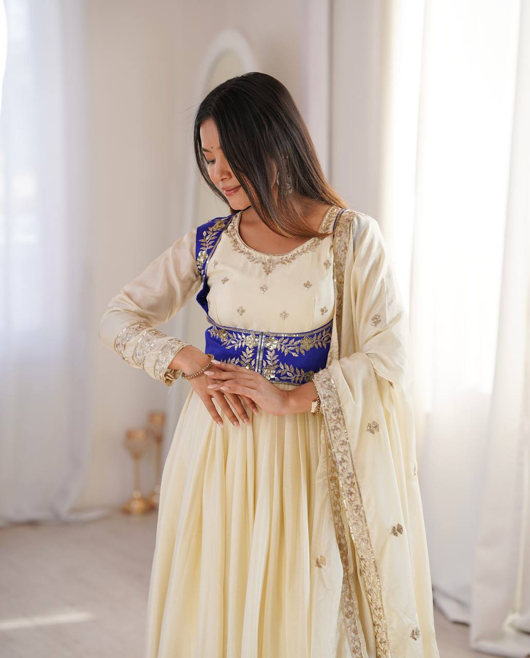 Designer Anarkali Pant Set with Koti & Dupatta