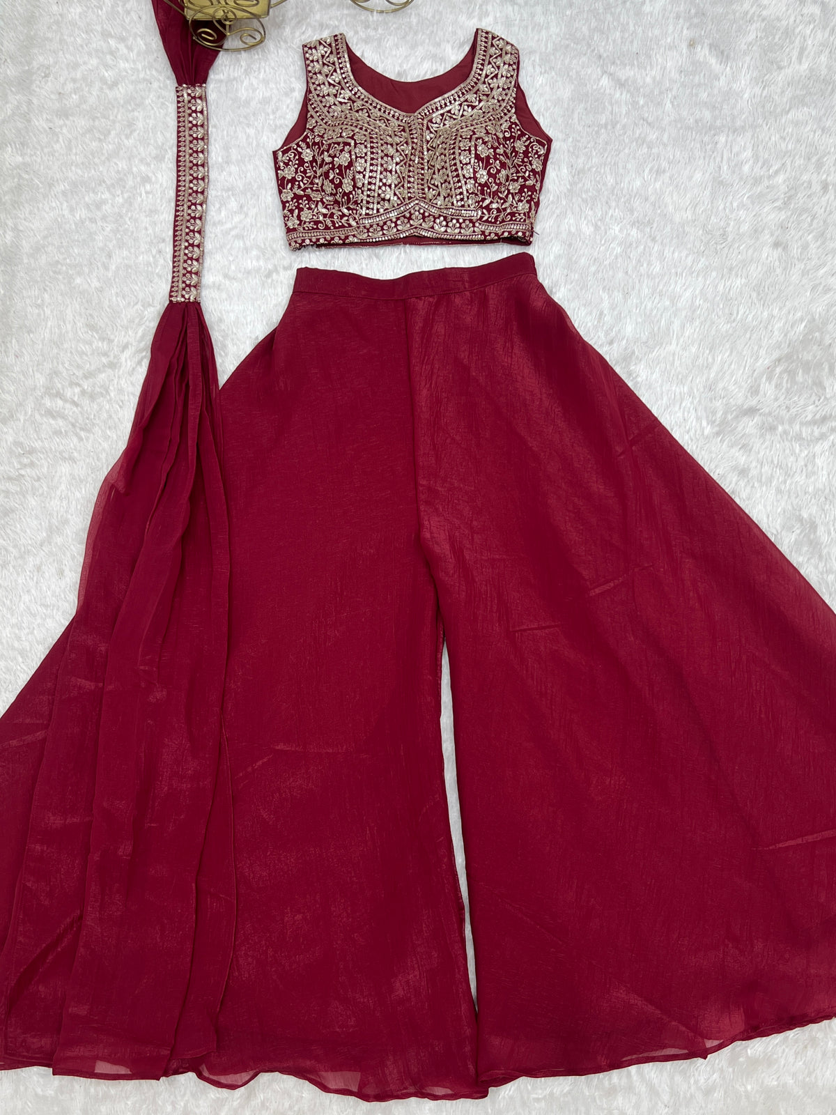 Designer Indowestern Crop Top Palazzo Set