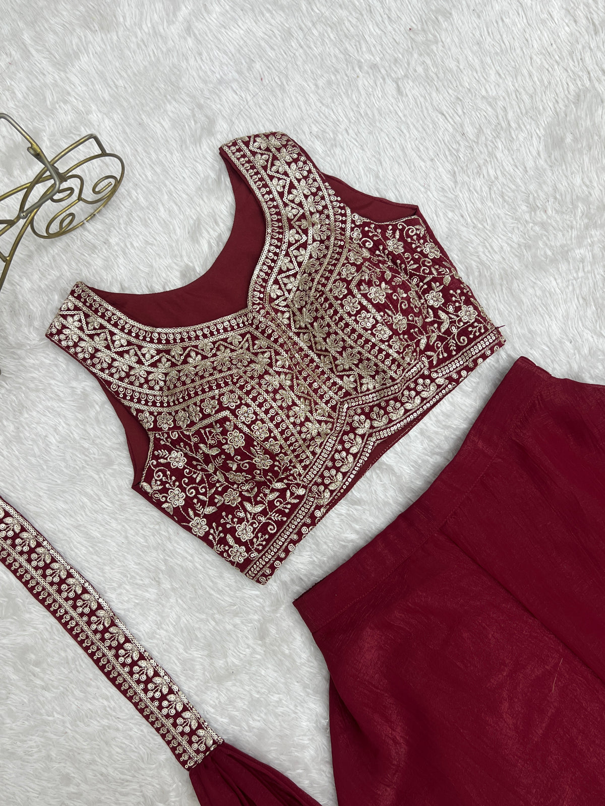 Designer Indowestern Crop Top Palazzo Set