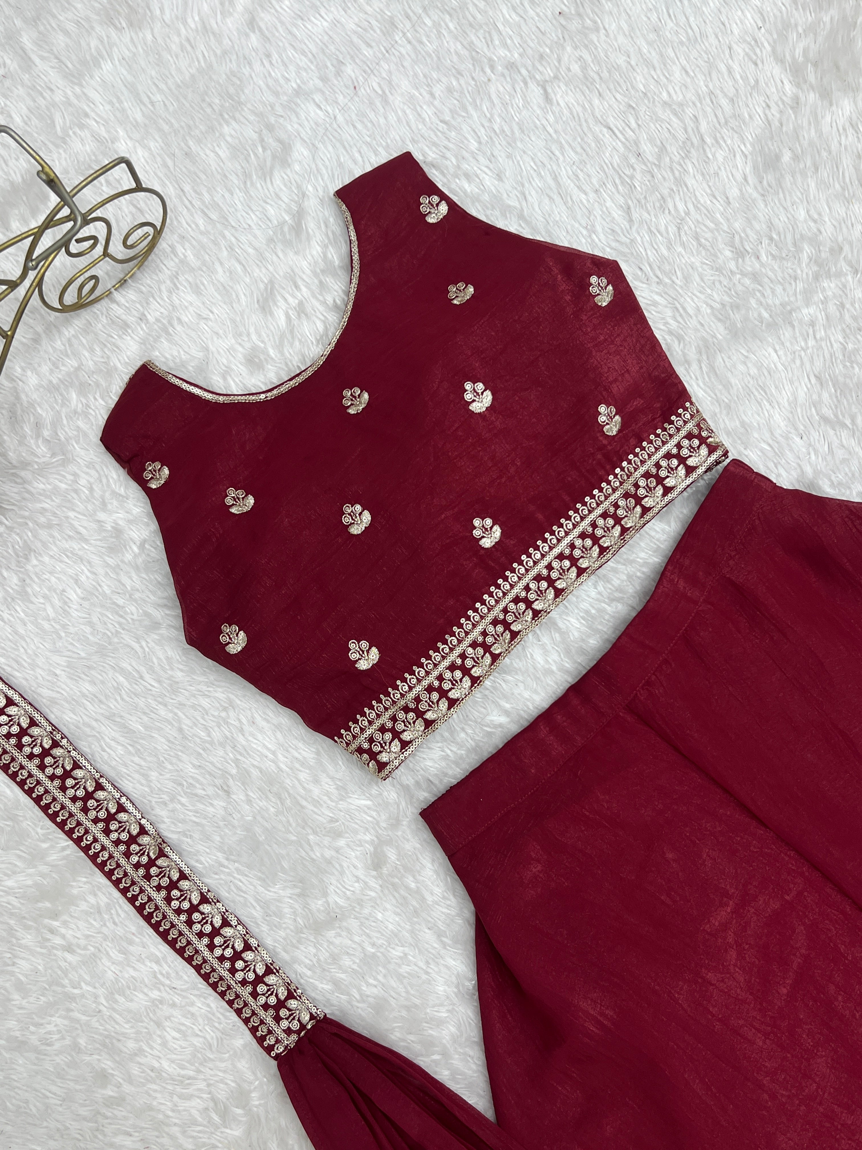 Designer Indowestern Crop Top Palazzo Set
