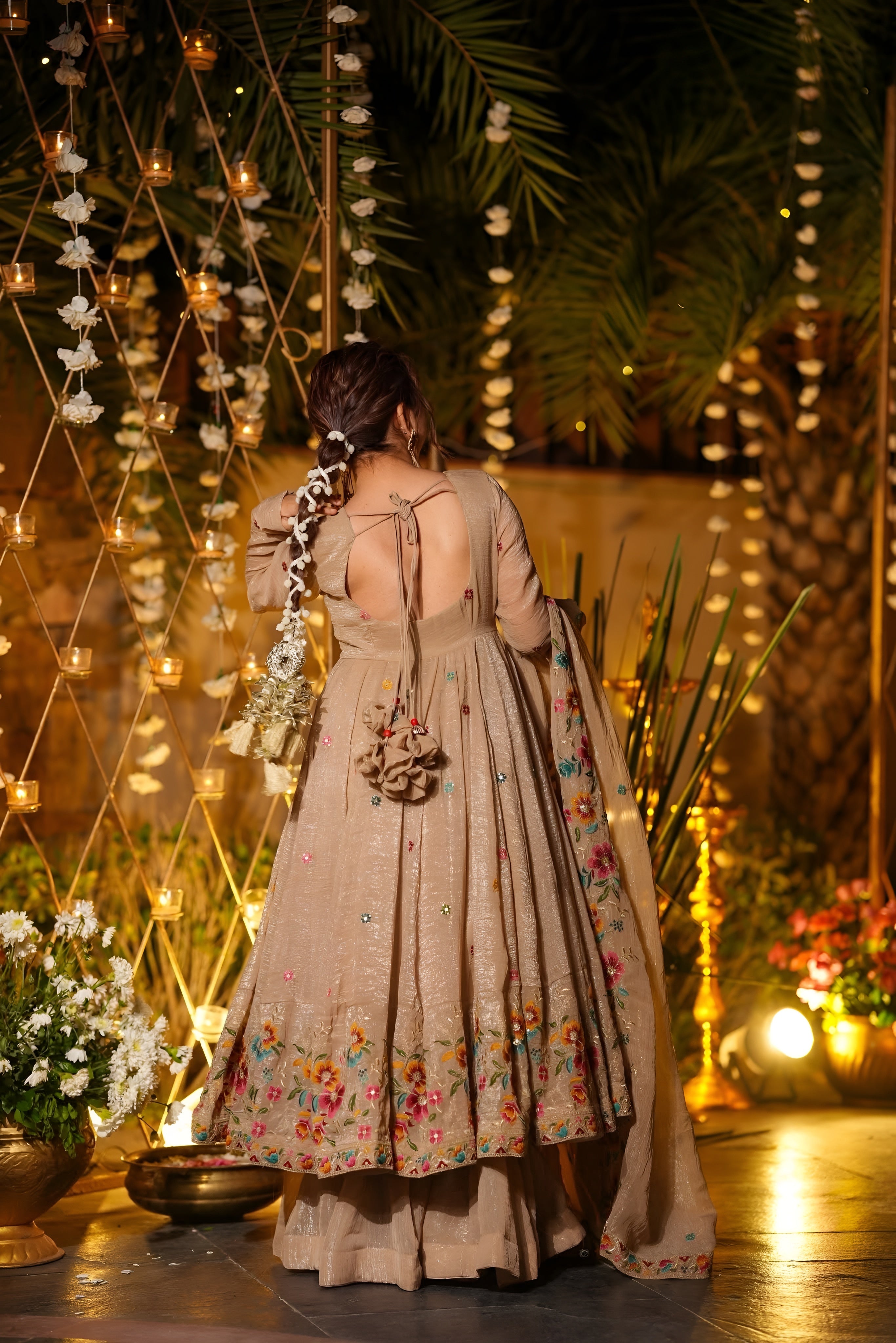 Premium Soft Crunchy Silk Anarkali Suit Set with Sharara & Dupatta (Beige)