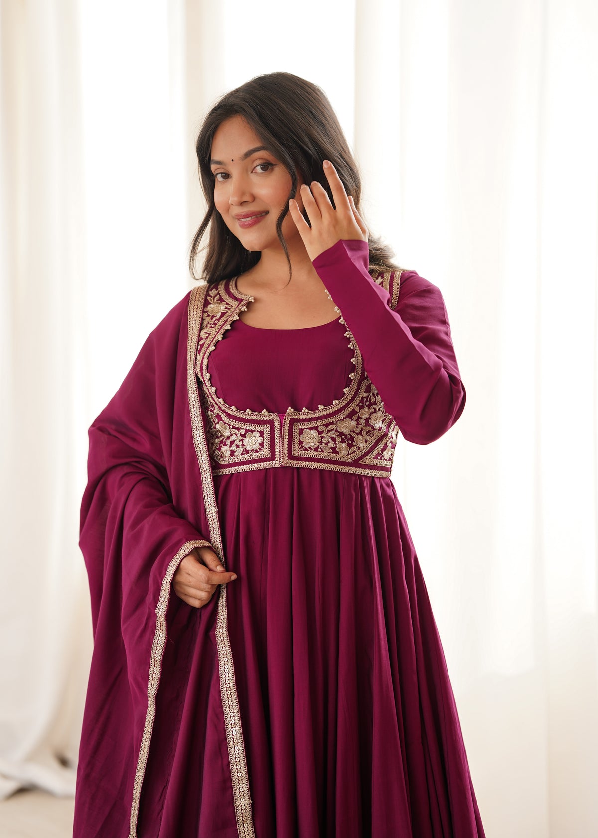 Premium Pure Romansilk Chanderi 16 Kali Flare Anarkali Gown