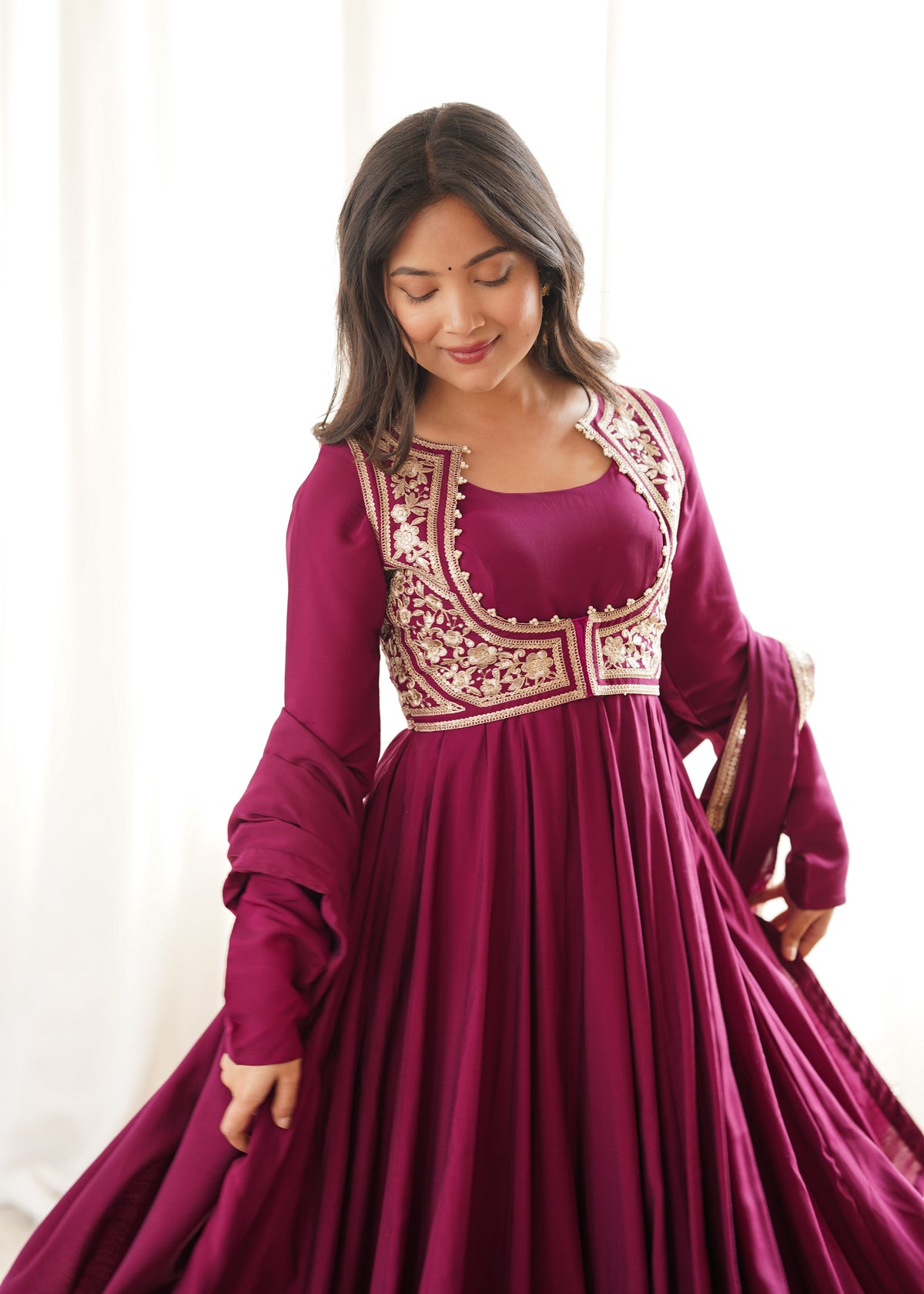 Premium Pure Romansilk Chanderi 16 Kali Flare Anarkali Gown