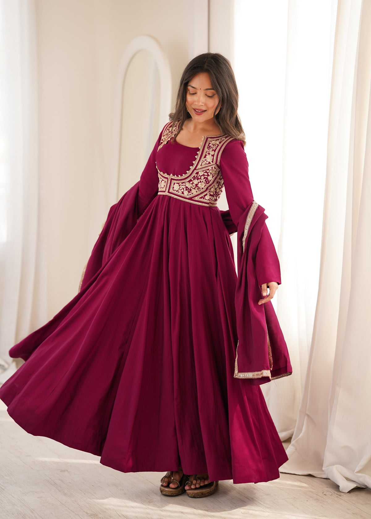 Premium Pure Romansilk Chanderi 16 Kali Flare Anarkali Gown