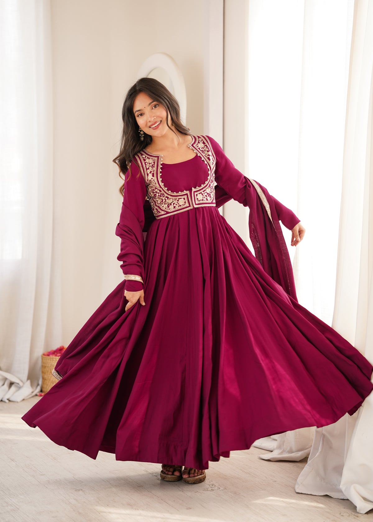 Premium Pure Romansilk Chanderi 16 Kali Flare Anarkali Gown