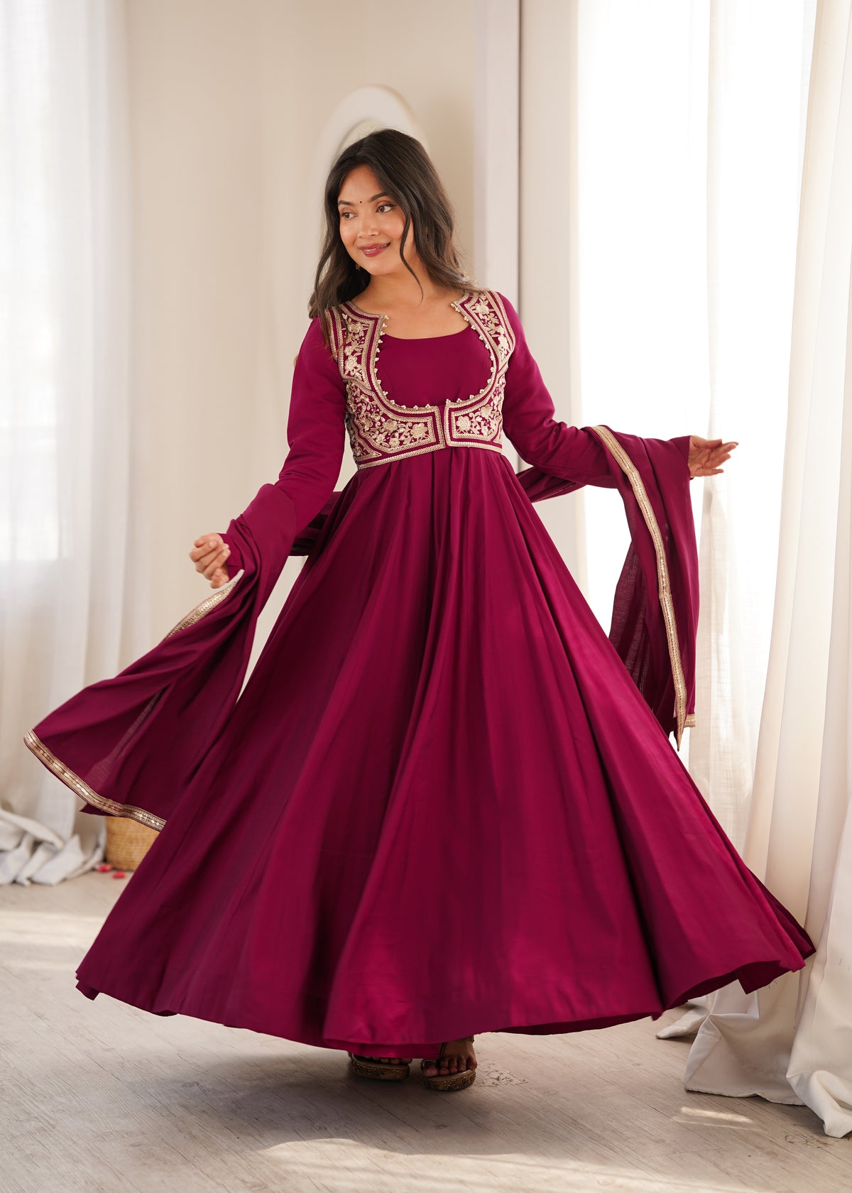 Premium Pure Romansilk Chanderi 16 Kali Flare Anarkali Gown