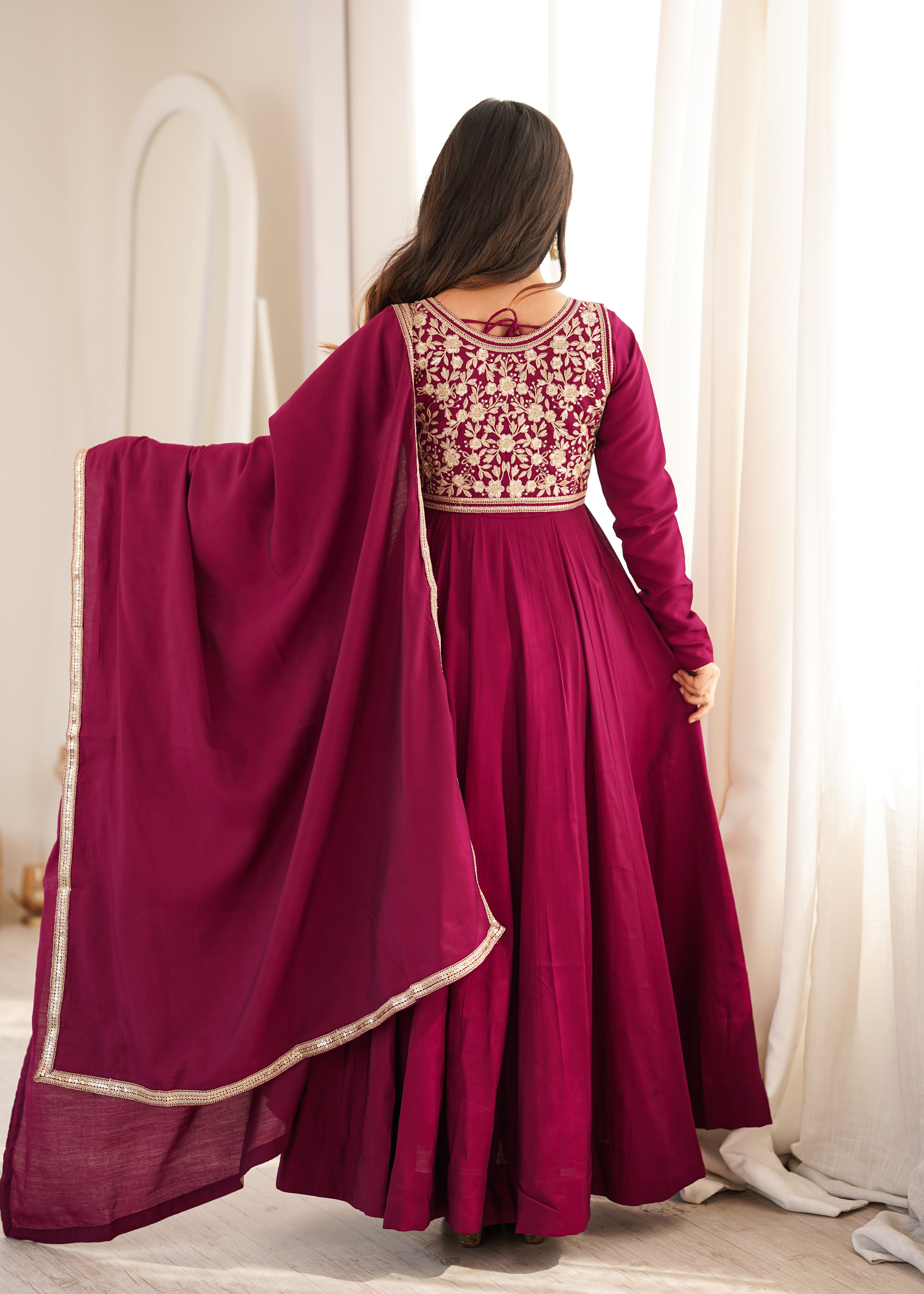 Premium Pure Romansilk Chanderi 16 Kali Flare Anarkali Gown