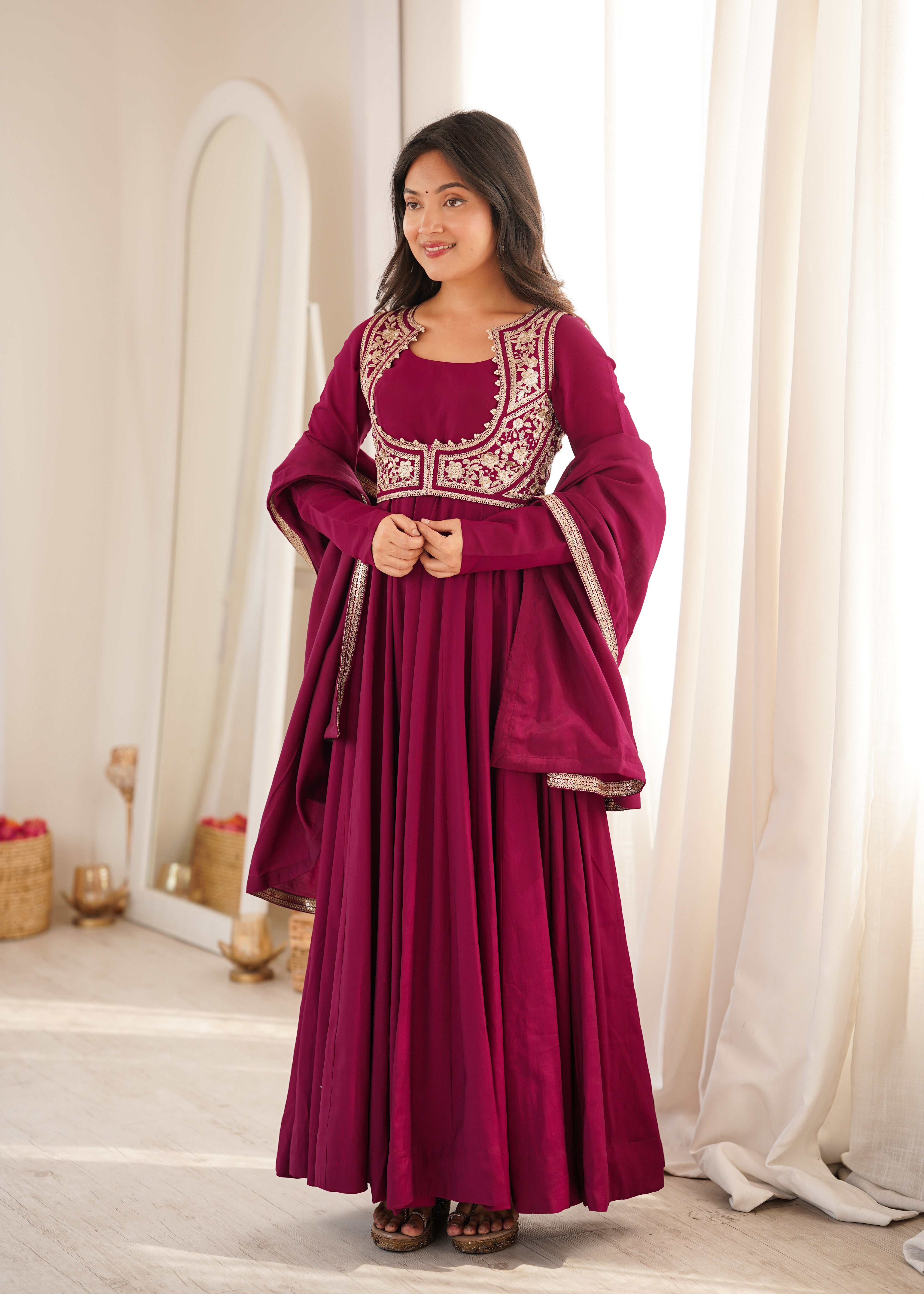 Premium Pure Romansilk Chanderi 16 Kali Flare Anarkali Gown