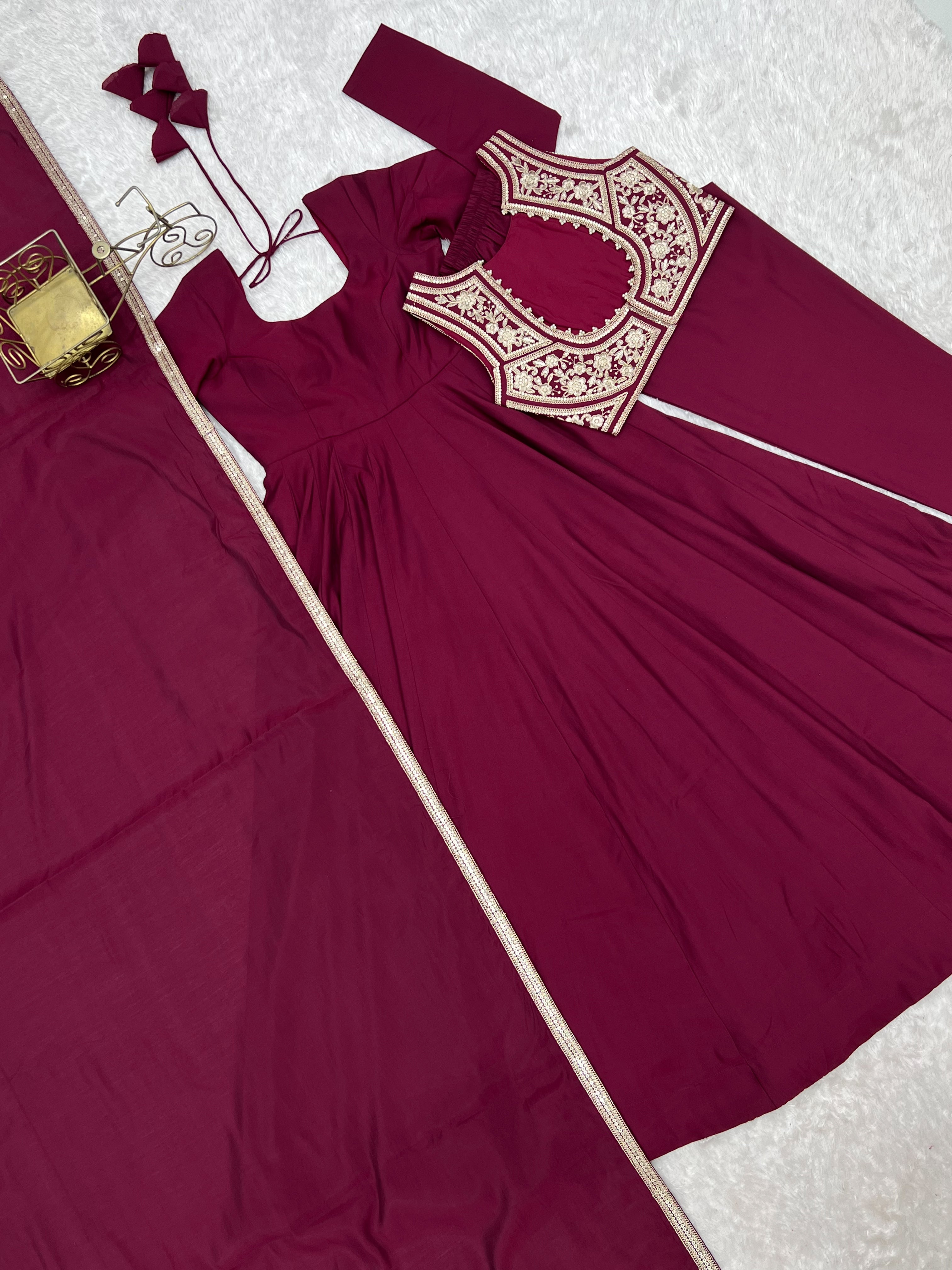 Premium Pure Romansilk Chanderi 16 Kali Flare Anarkali Gown