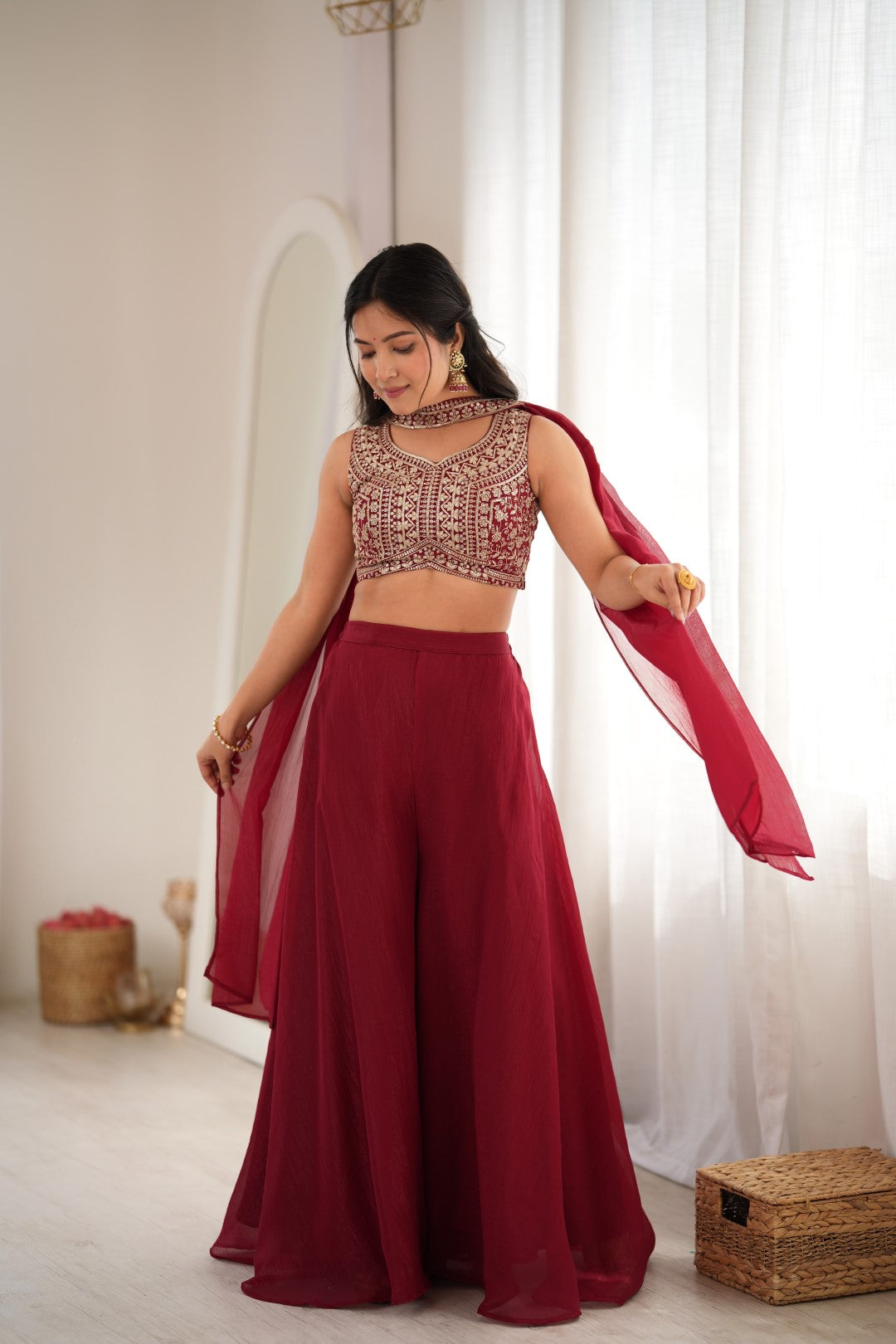 Designer Indowestern Crop Top Palazzo Set