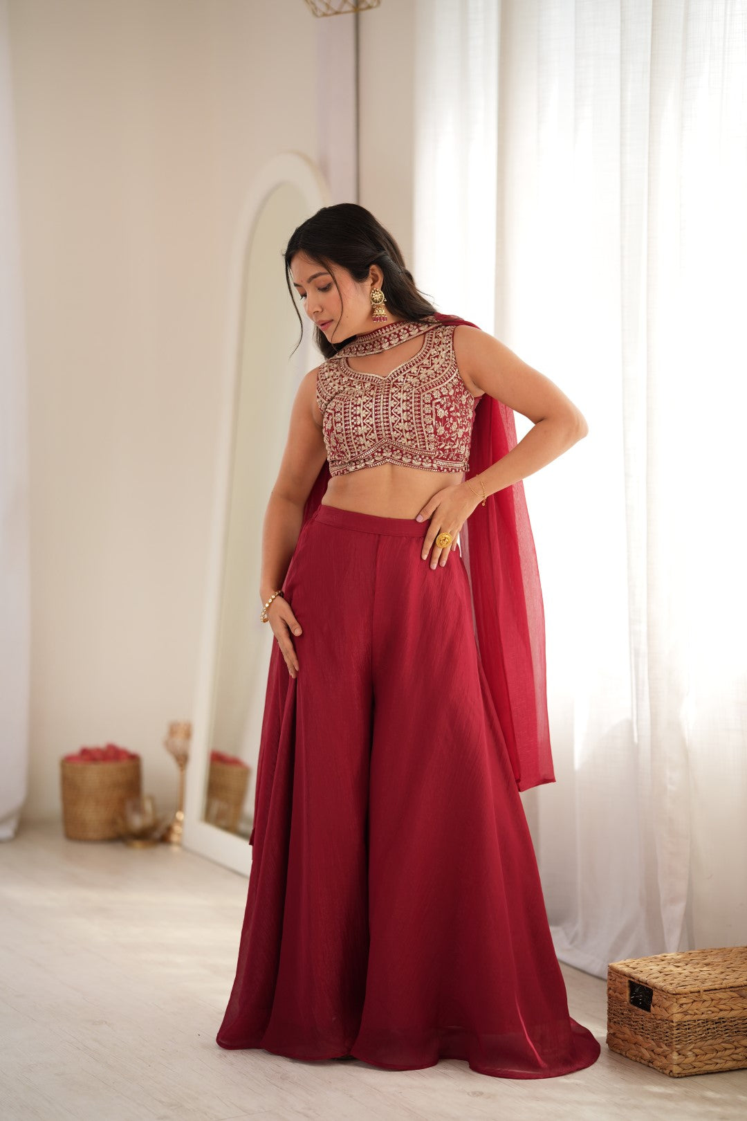 Designer Indowestern Crop Top Palazzo Set