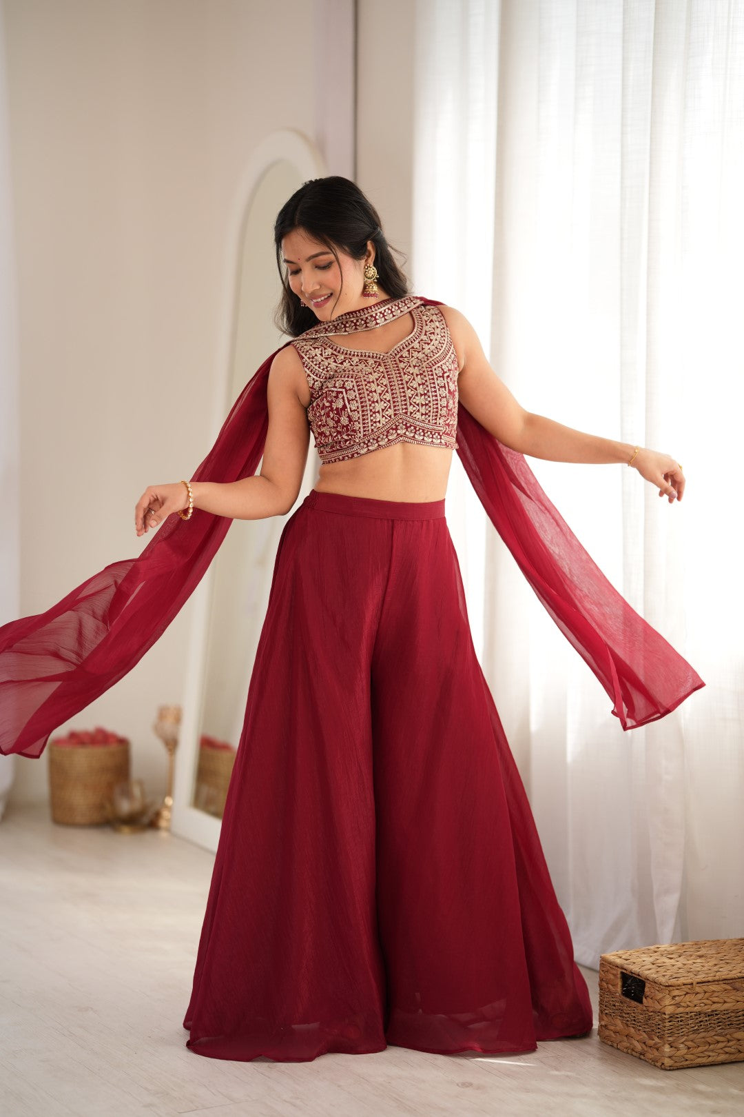 Designer Indowestern Crop Top Palazzo Set
