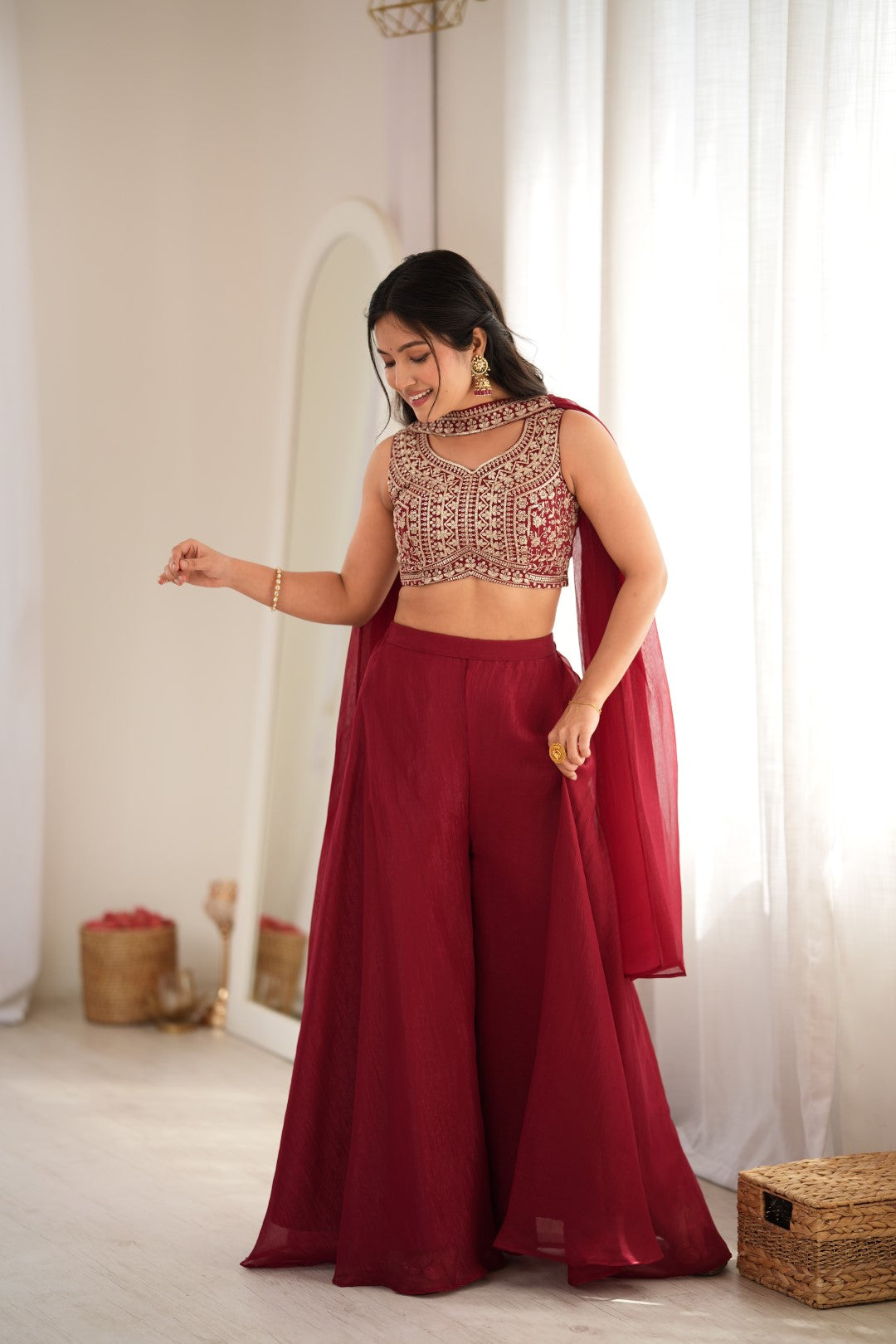 Designer Indowestern Crop Top Palazzo Set