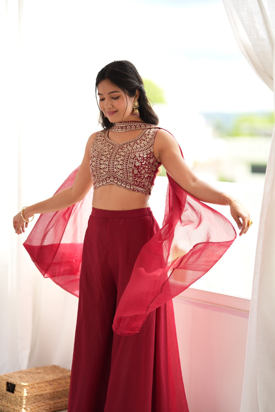 Designer Indowestern Crop Top Palazzo Set