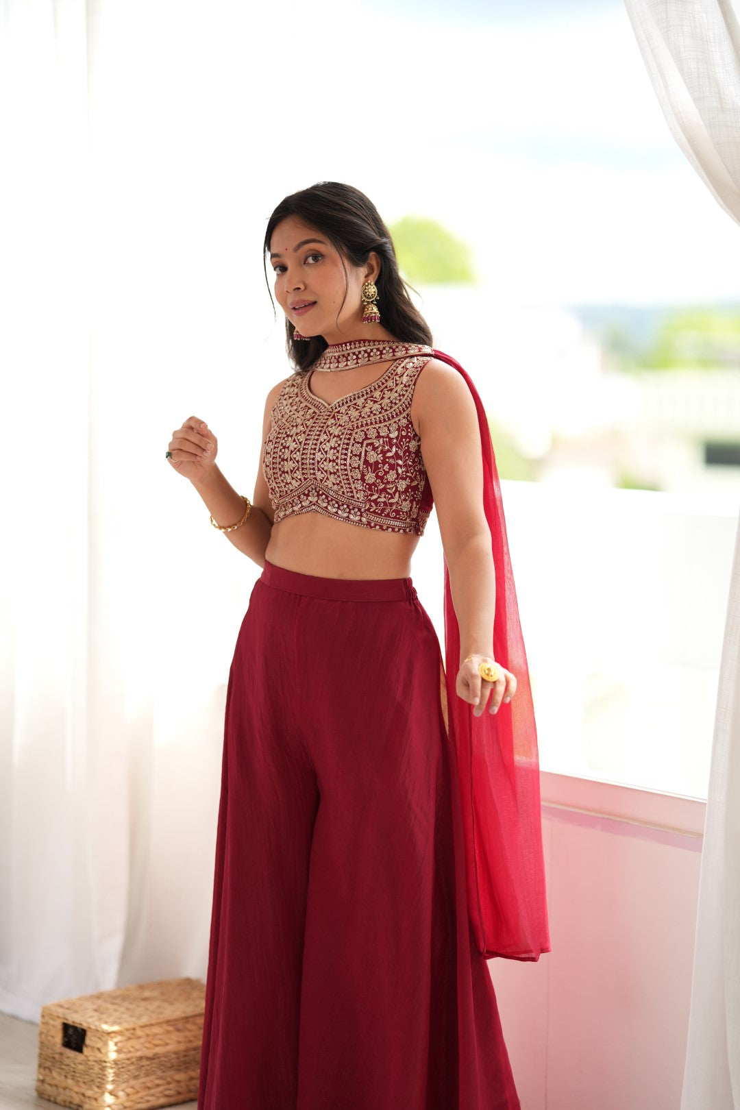 Designer Indowestern Crop Top Palazzo Set