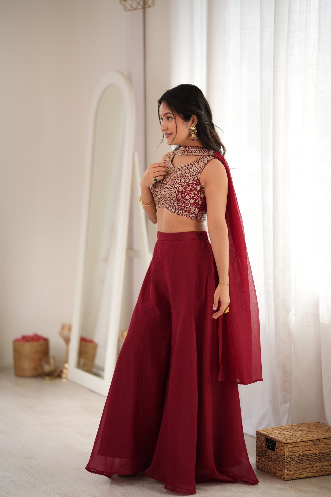 Designer Indowestern Crop Top Palazzo Set