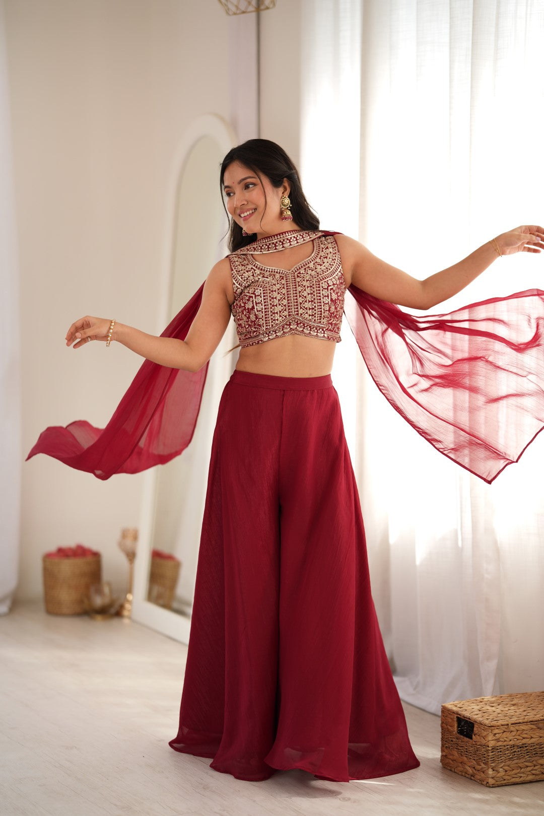 Designer Indowestern Crop Top Palazzo Set