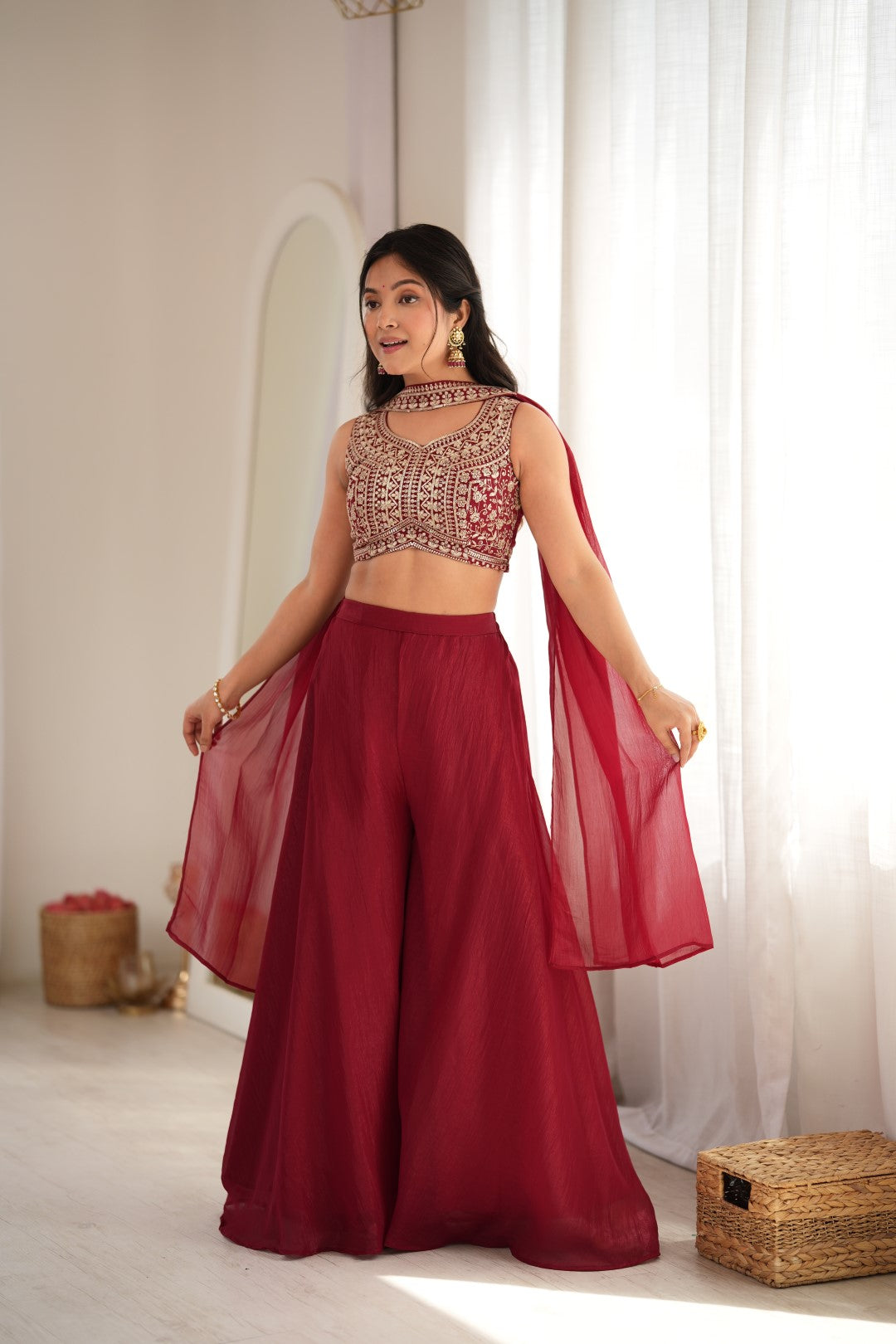 Designer Indowestern Crop Top Palazzo Set