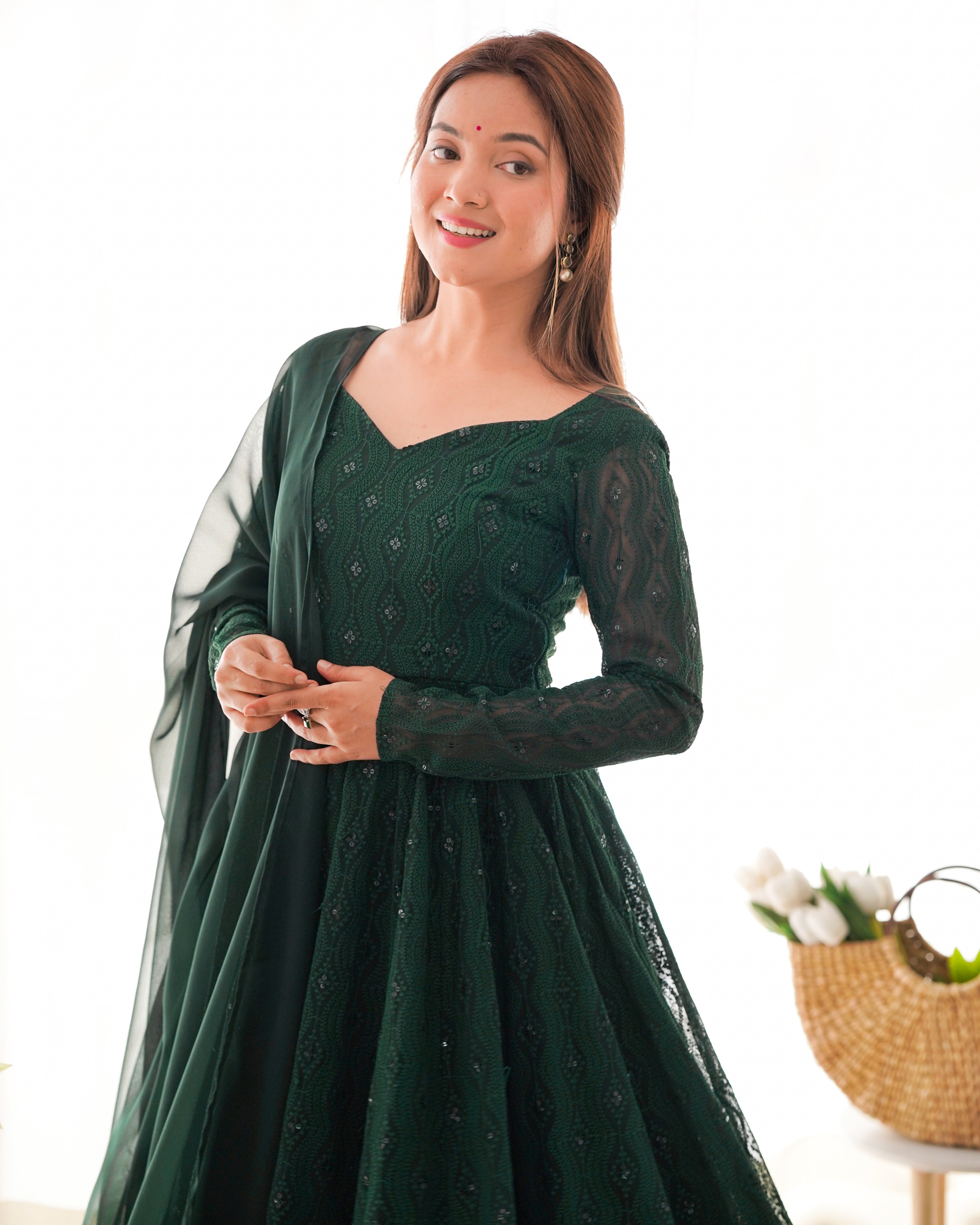 ✨ Lucknowi Sequence Work Anarkali Suit Set
