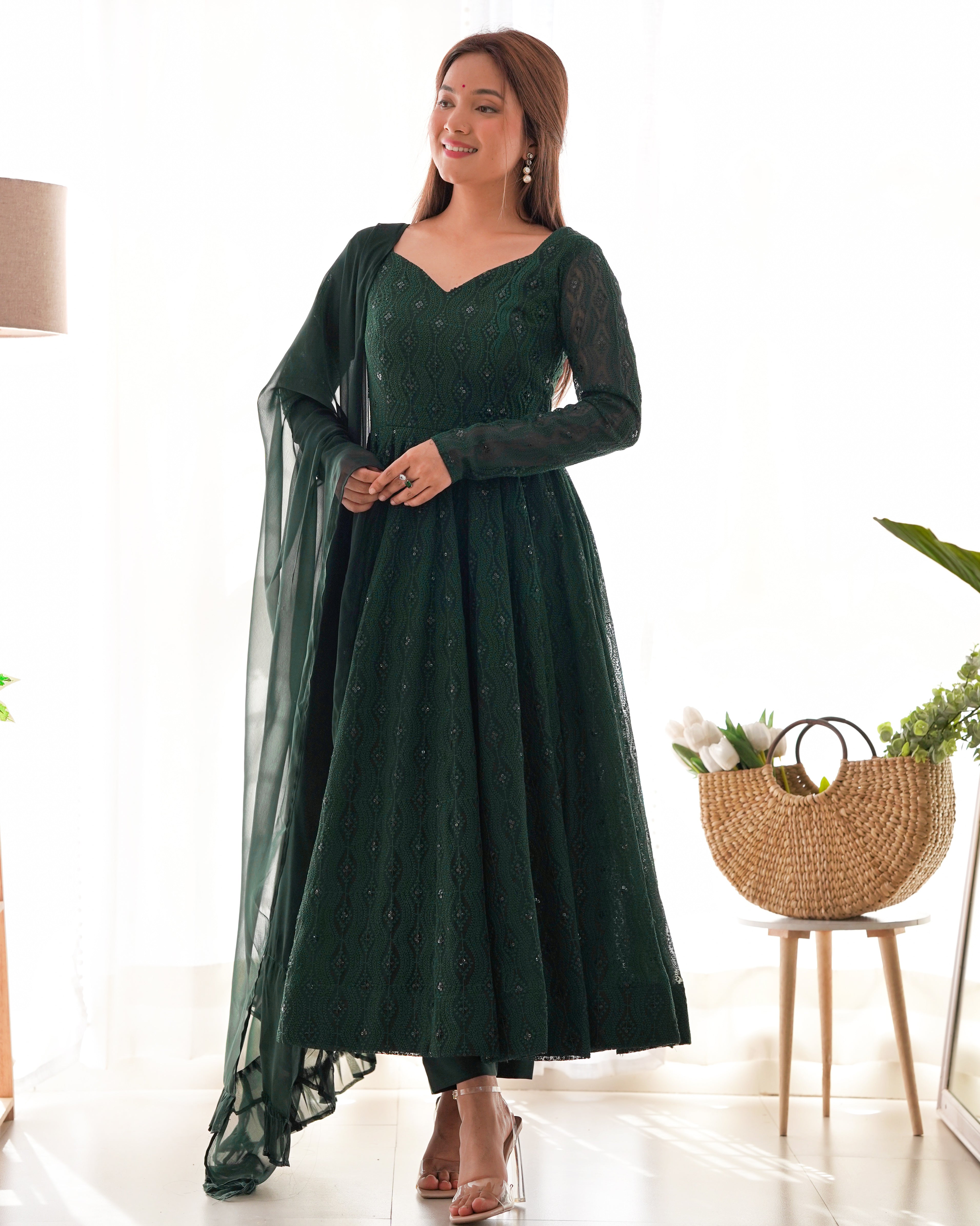 ✨ Lucknowi Sequence Work Anarkali Suit Set