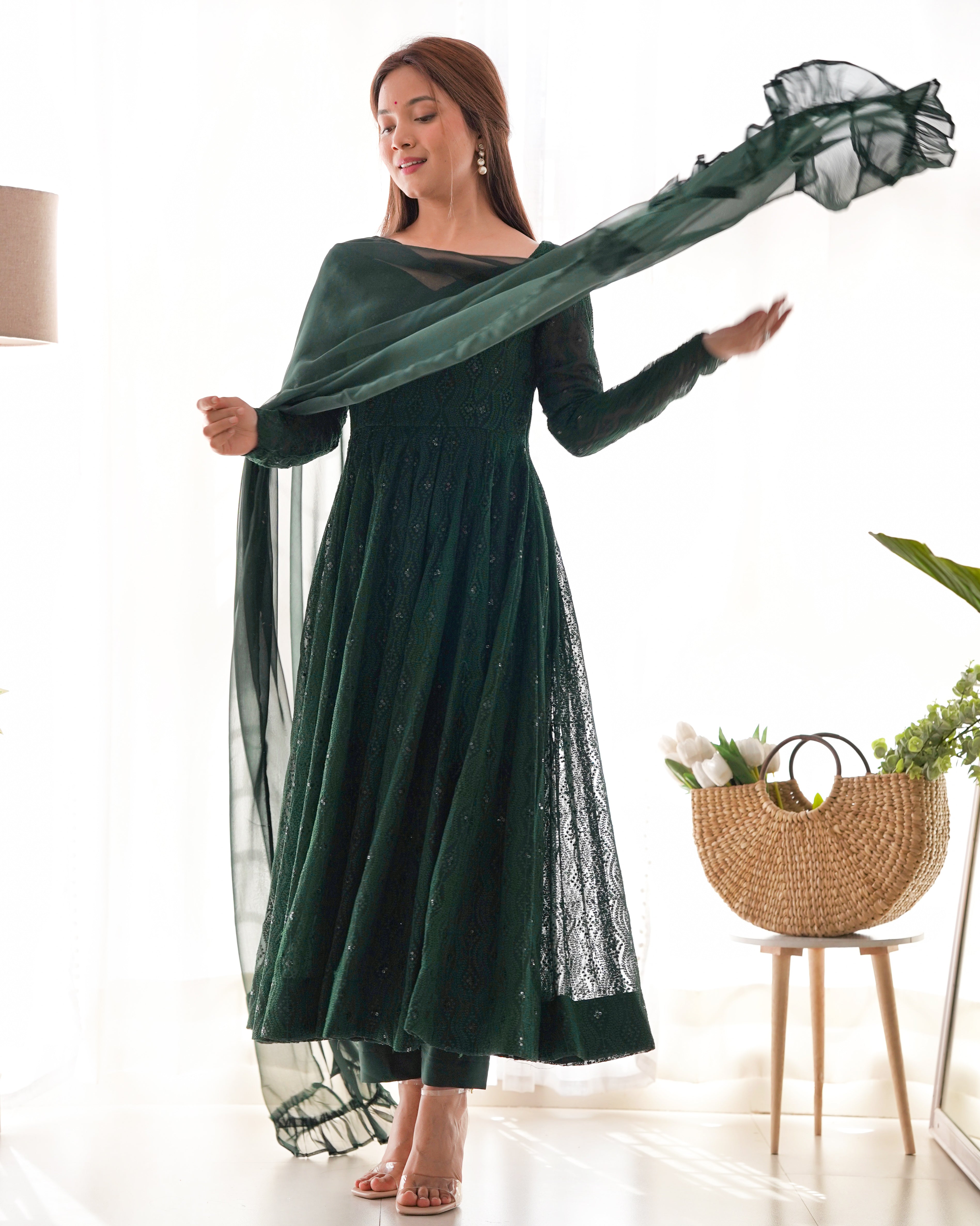✨ Lucknowi Sequence Work Anarkali Suit Set