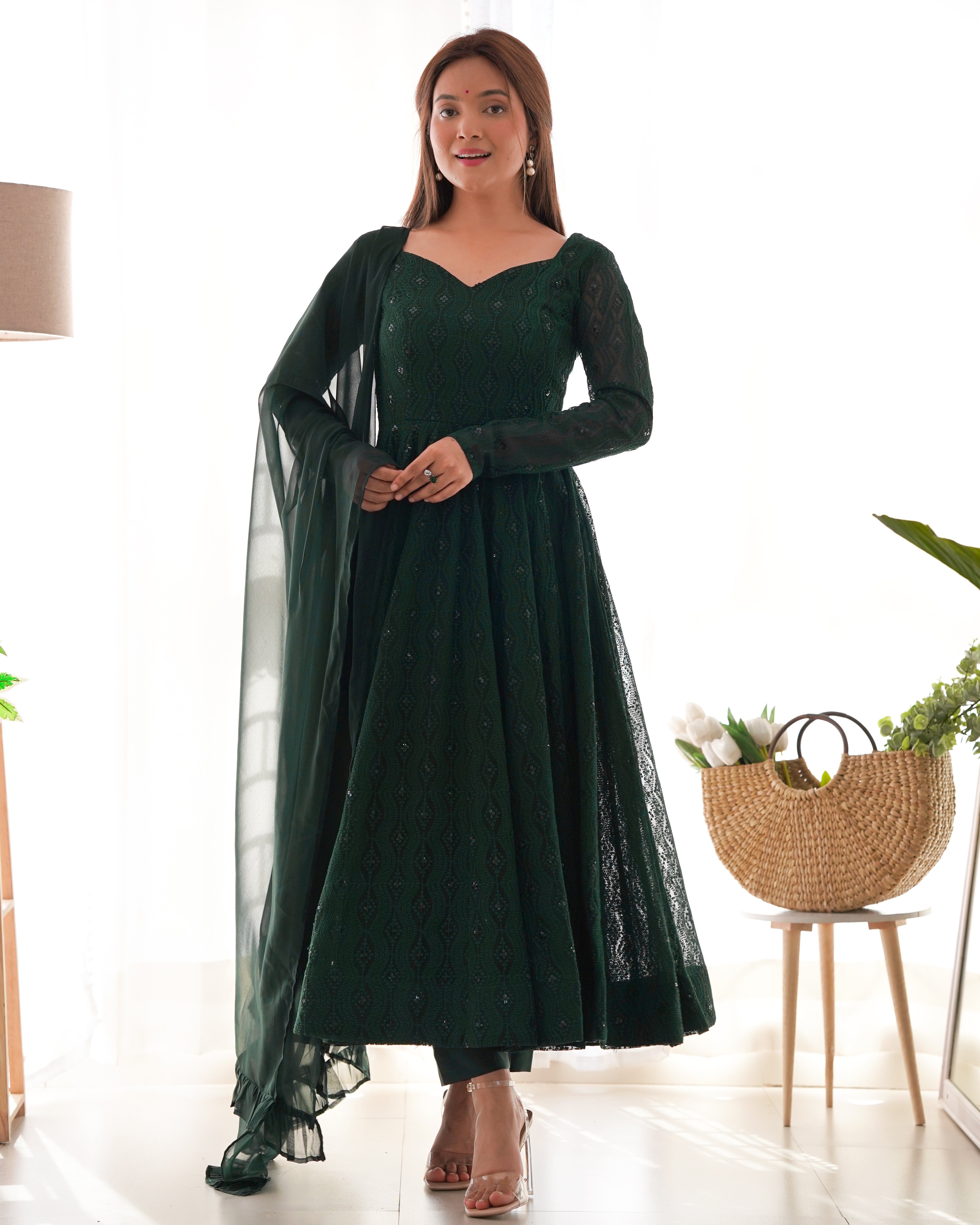 ✨ Lucknowi Sequence Work Anarkali Suit Set