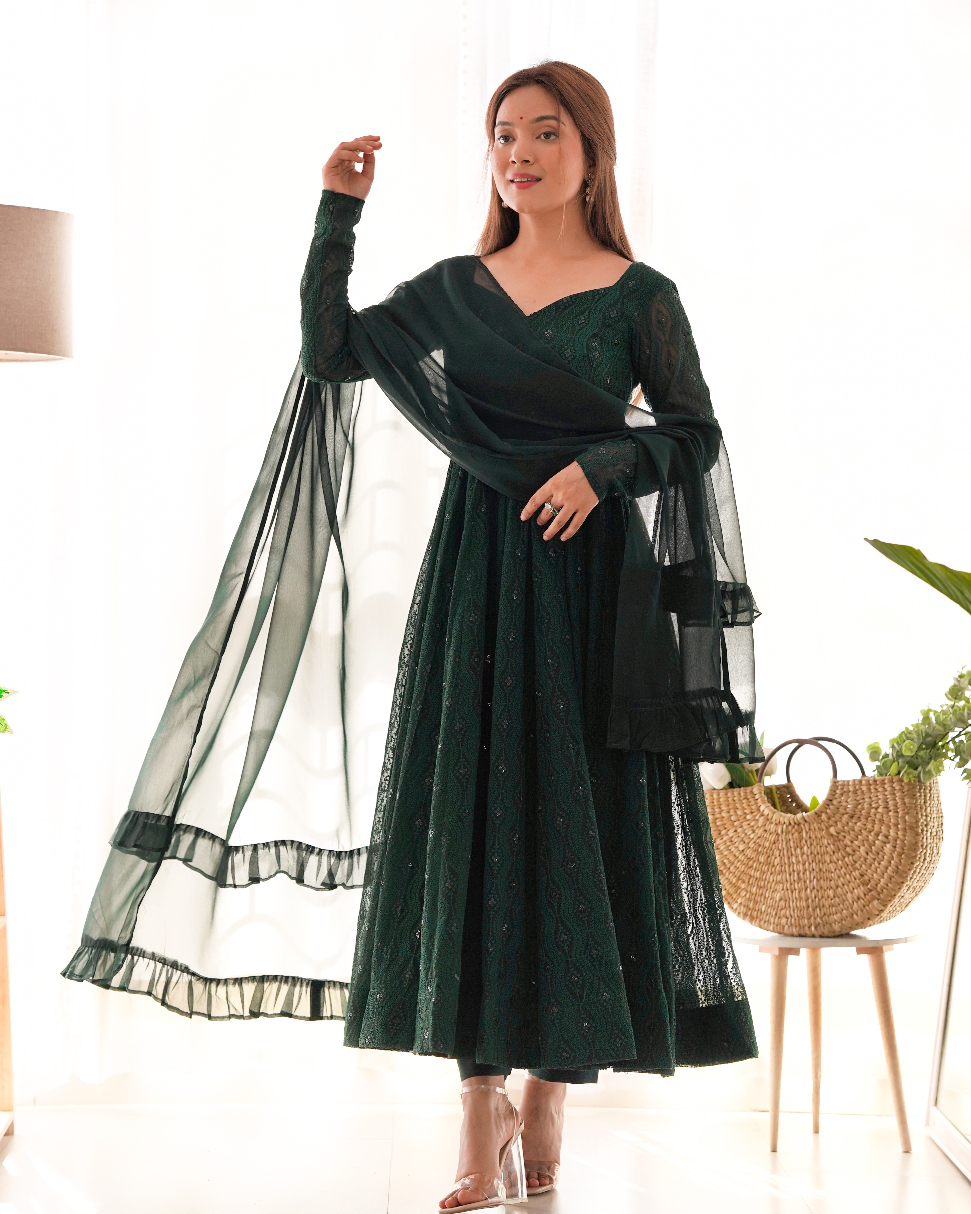 ✨ Lucknowi Sequence Work Anarkali Suit Set