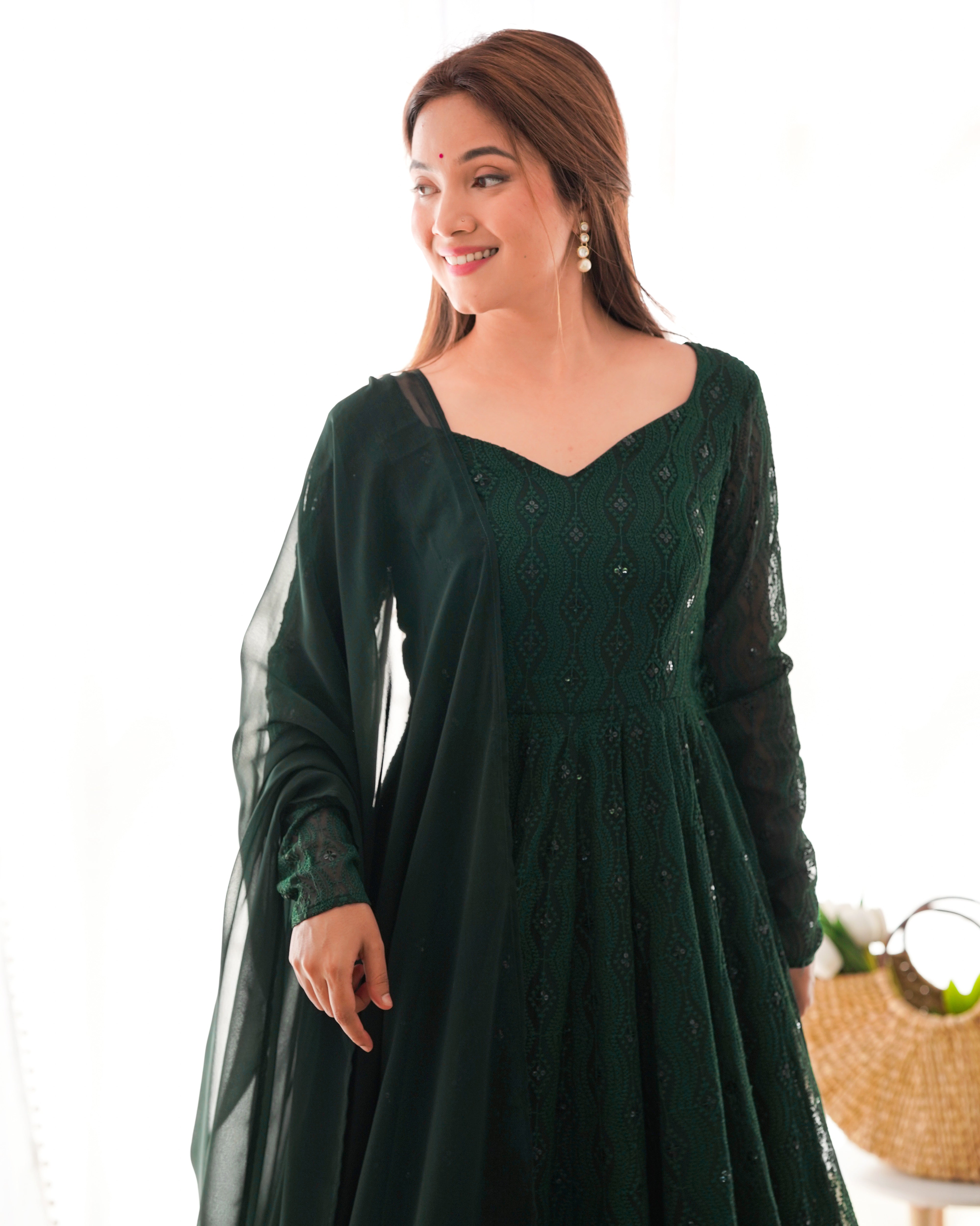 ✨ Lucknowi Sequence Work Anarkali Suit Set