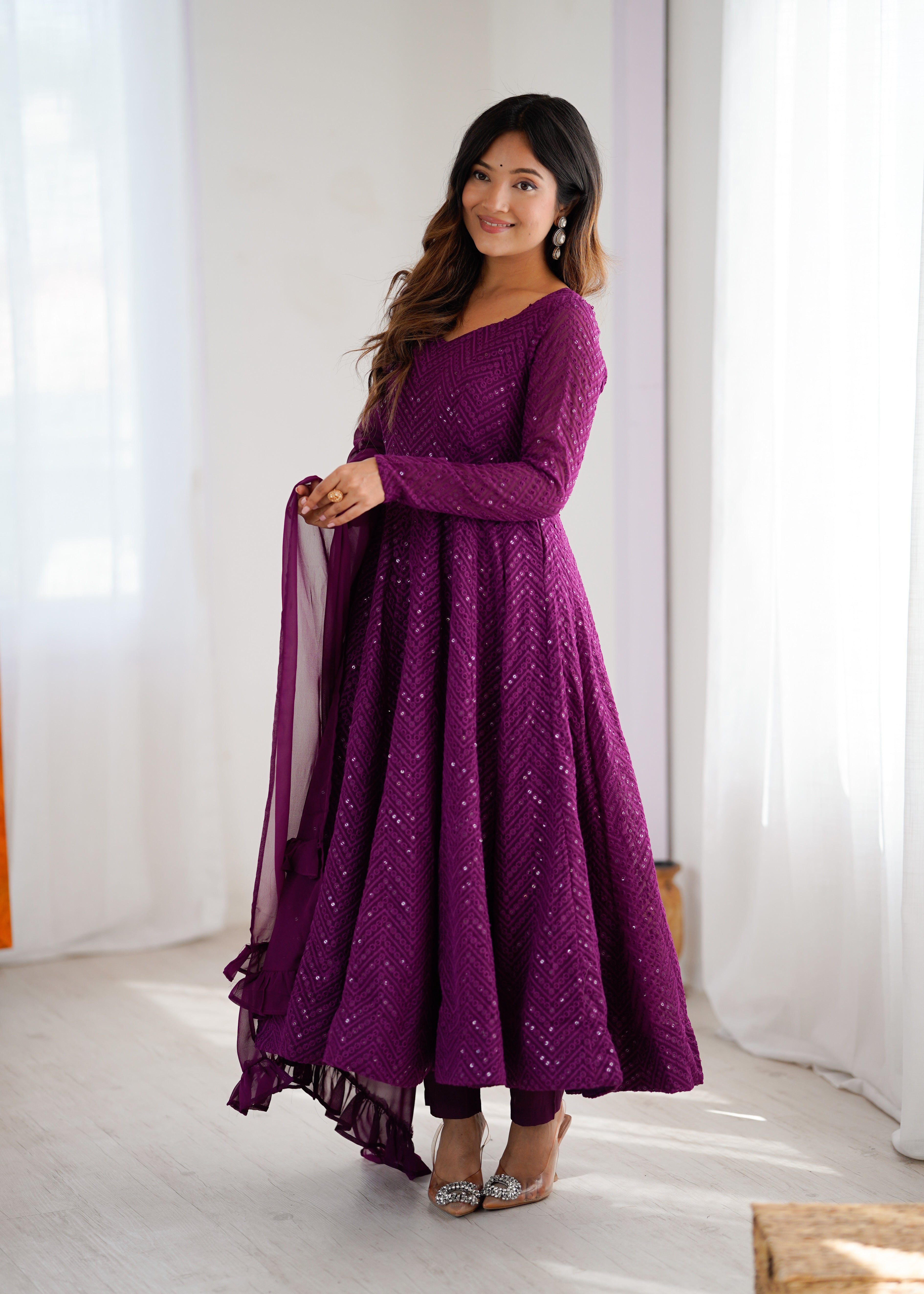 ✨ Lucknowi Sequence Work Anarkali Suit Set