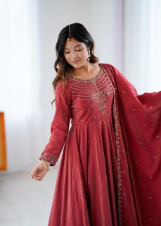 Roman Shimmer Chanderi Silk Anarkali Suit Set