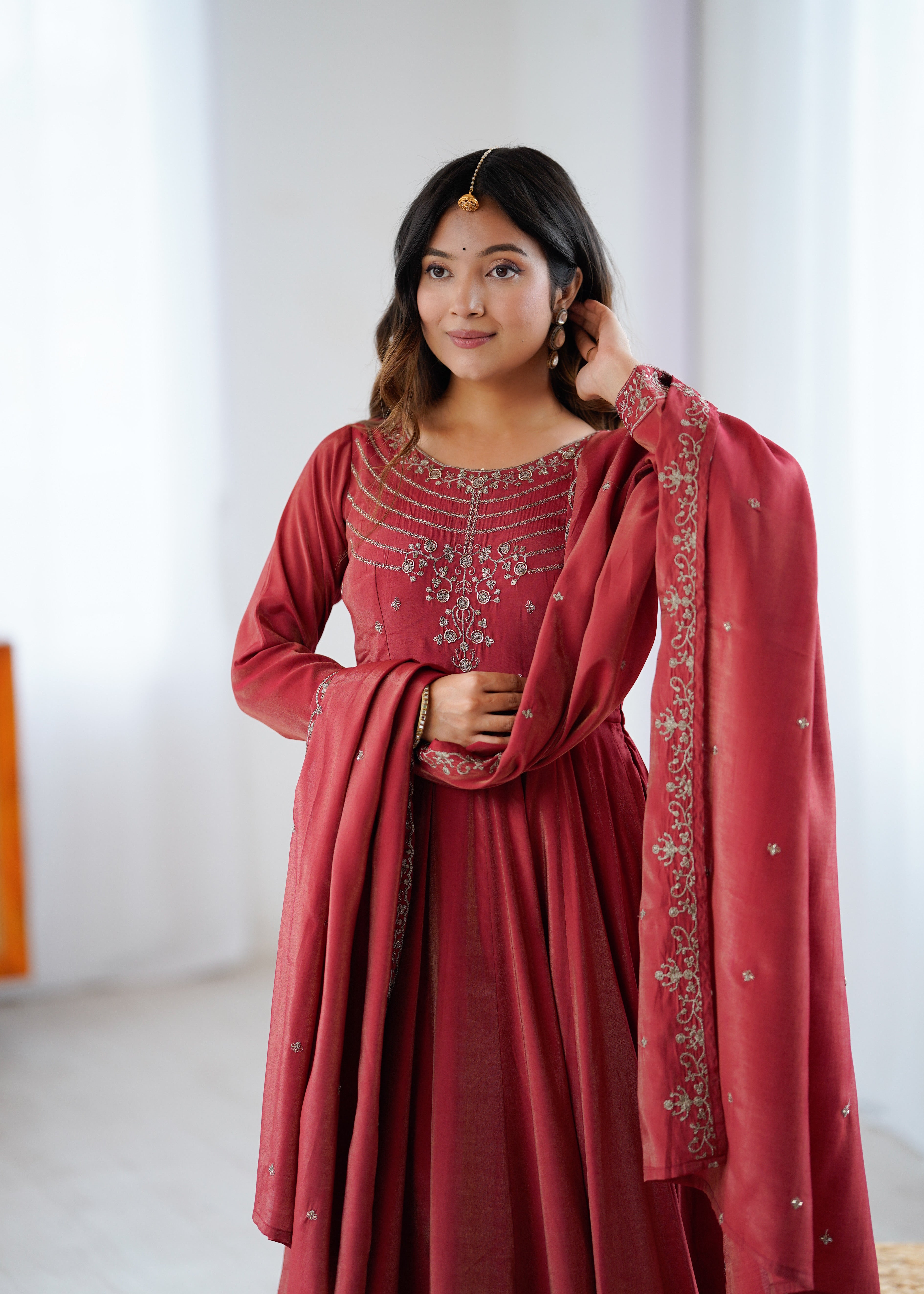 Roman Shimmer Chanderi Silk Anarkali Suit Set