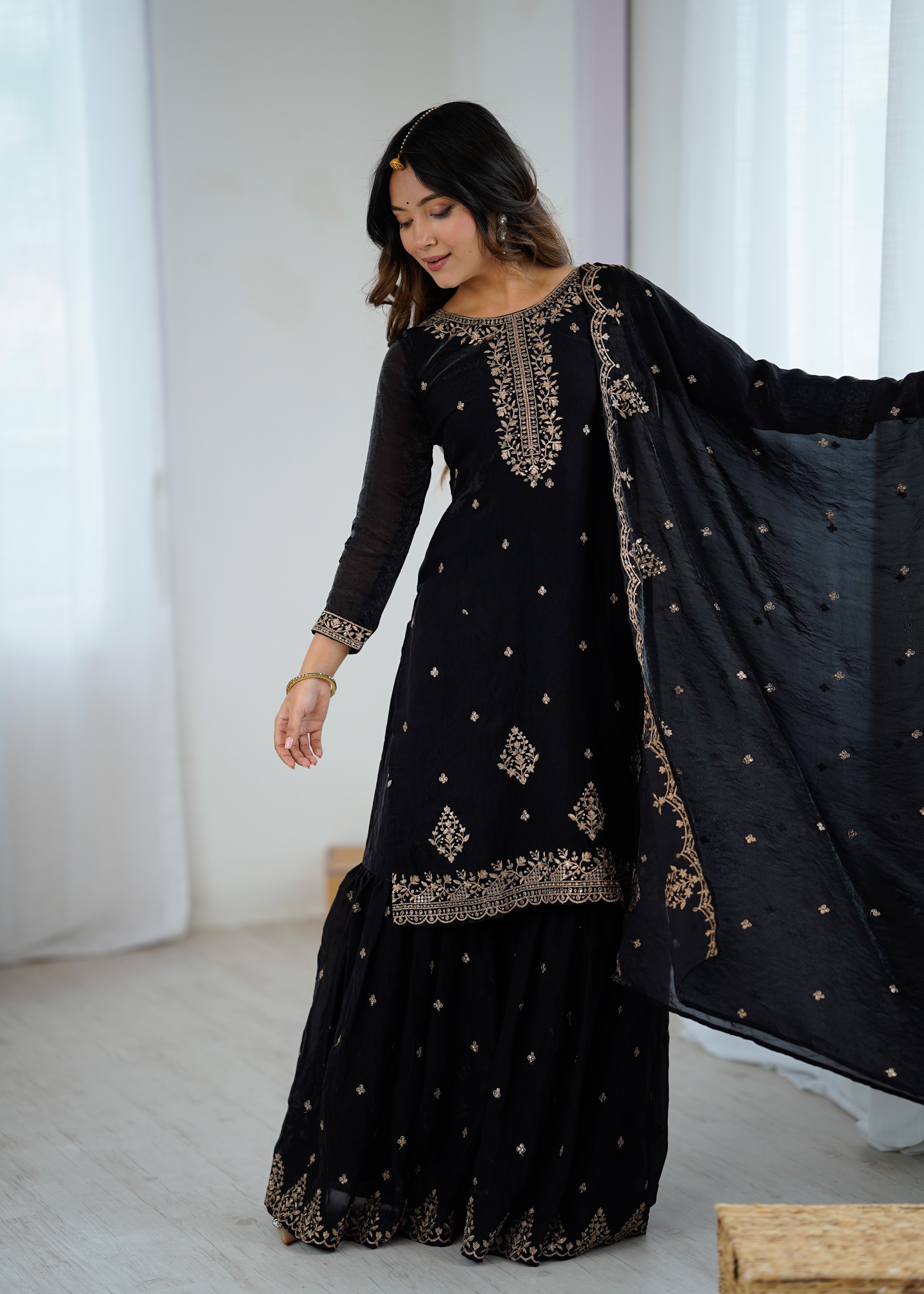 ✨ Kediya Kurta with Embroidered Sharara Set
