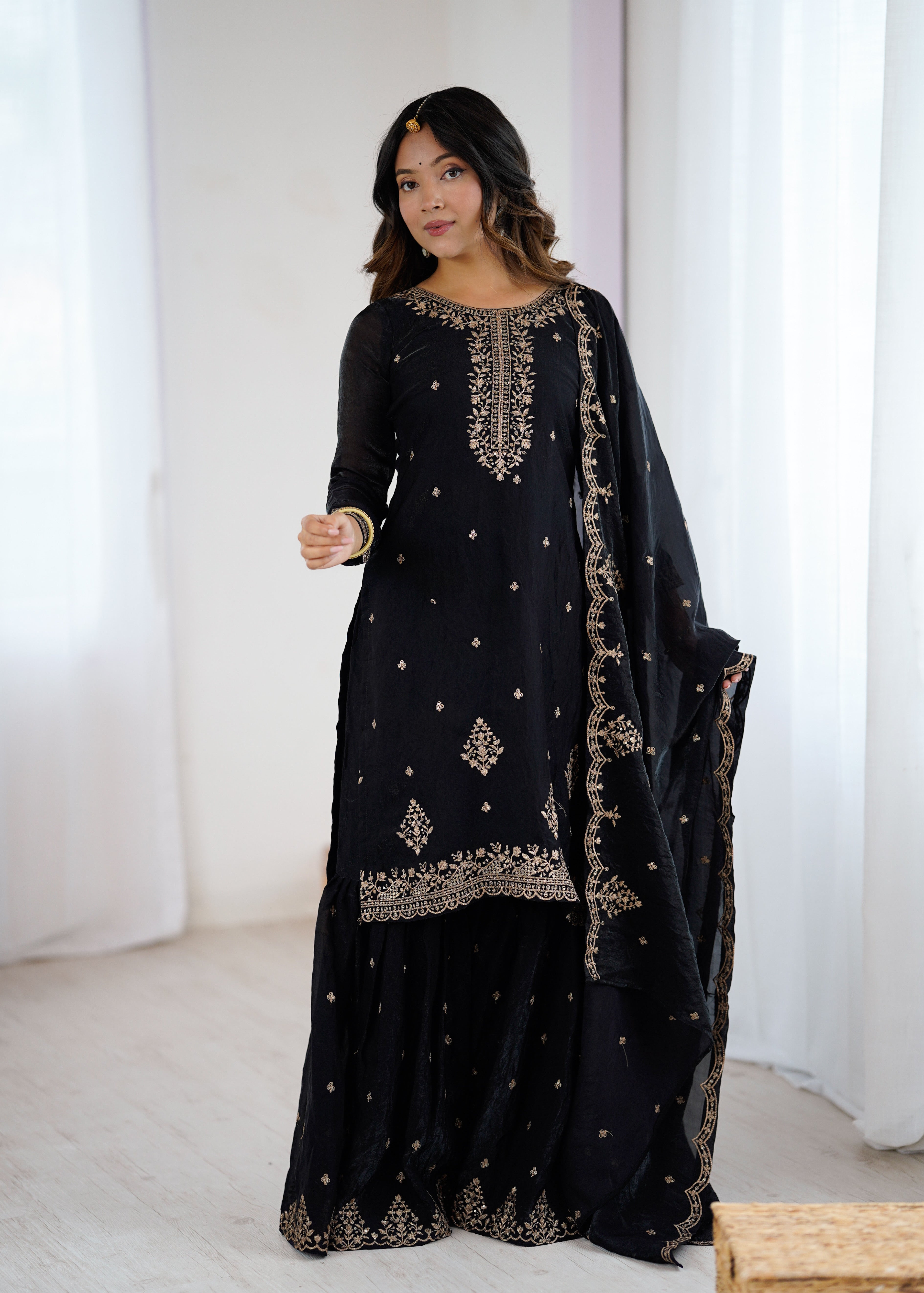 ✨ Kediya Kurta with Embroidered Sharara Set