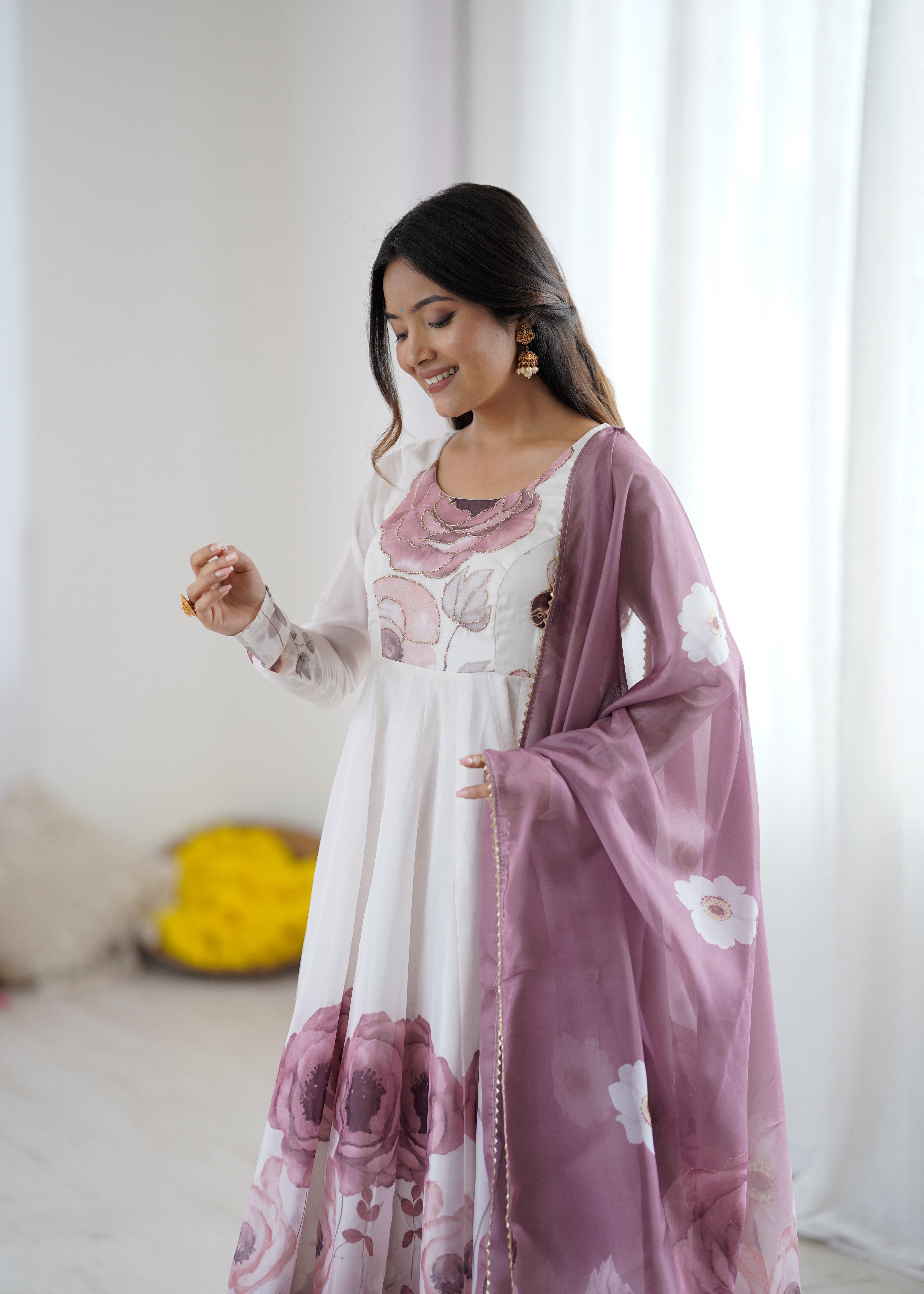✨ Designer Organza Silk Anarkali Suit Set
